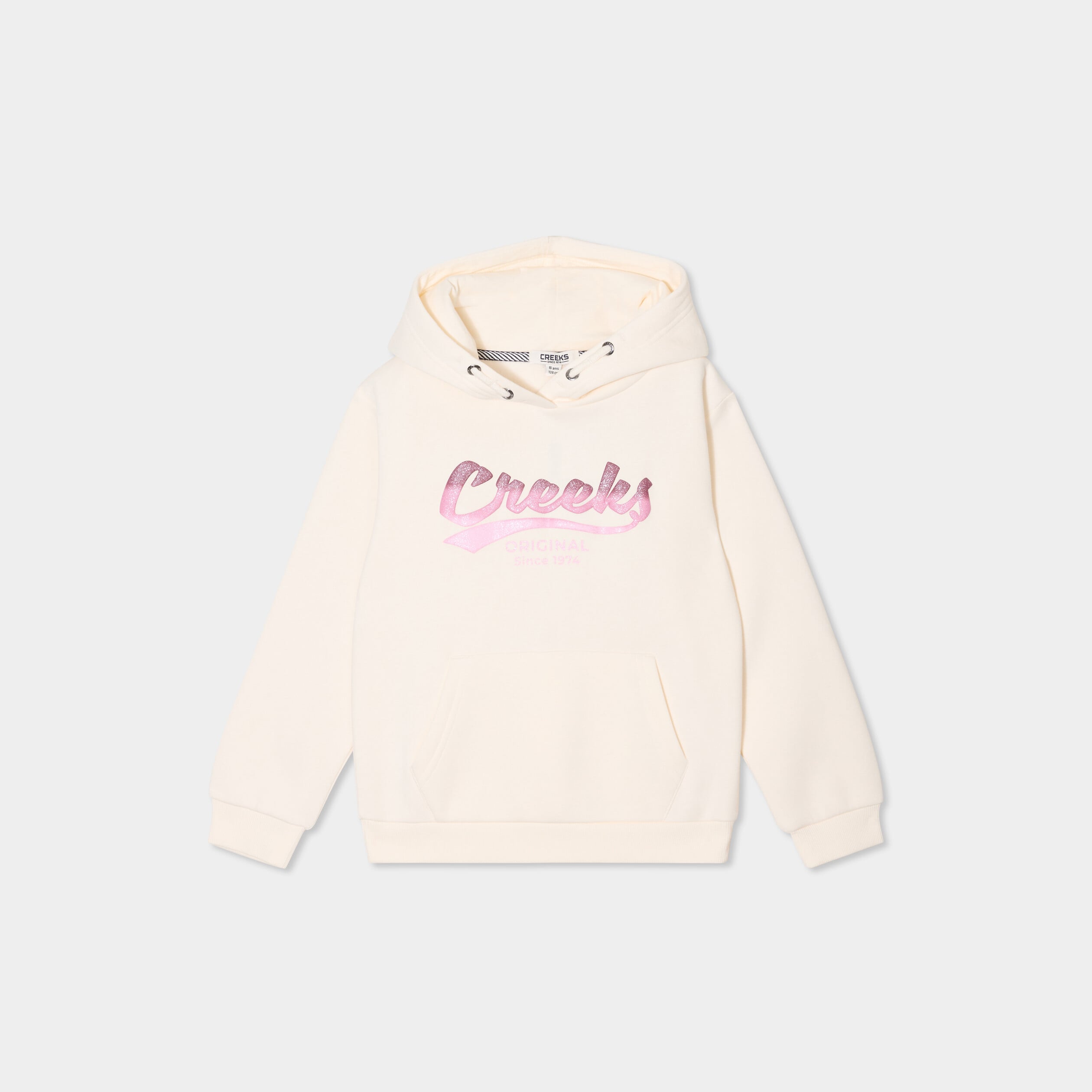 Sweat &agrave; capuche hoodie &agrave; logo creme fille