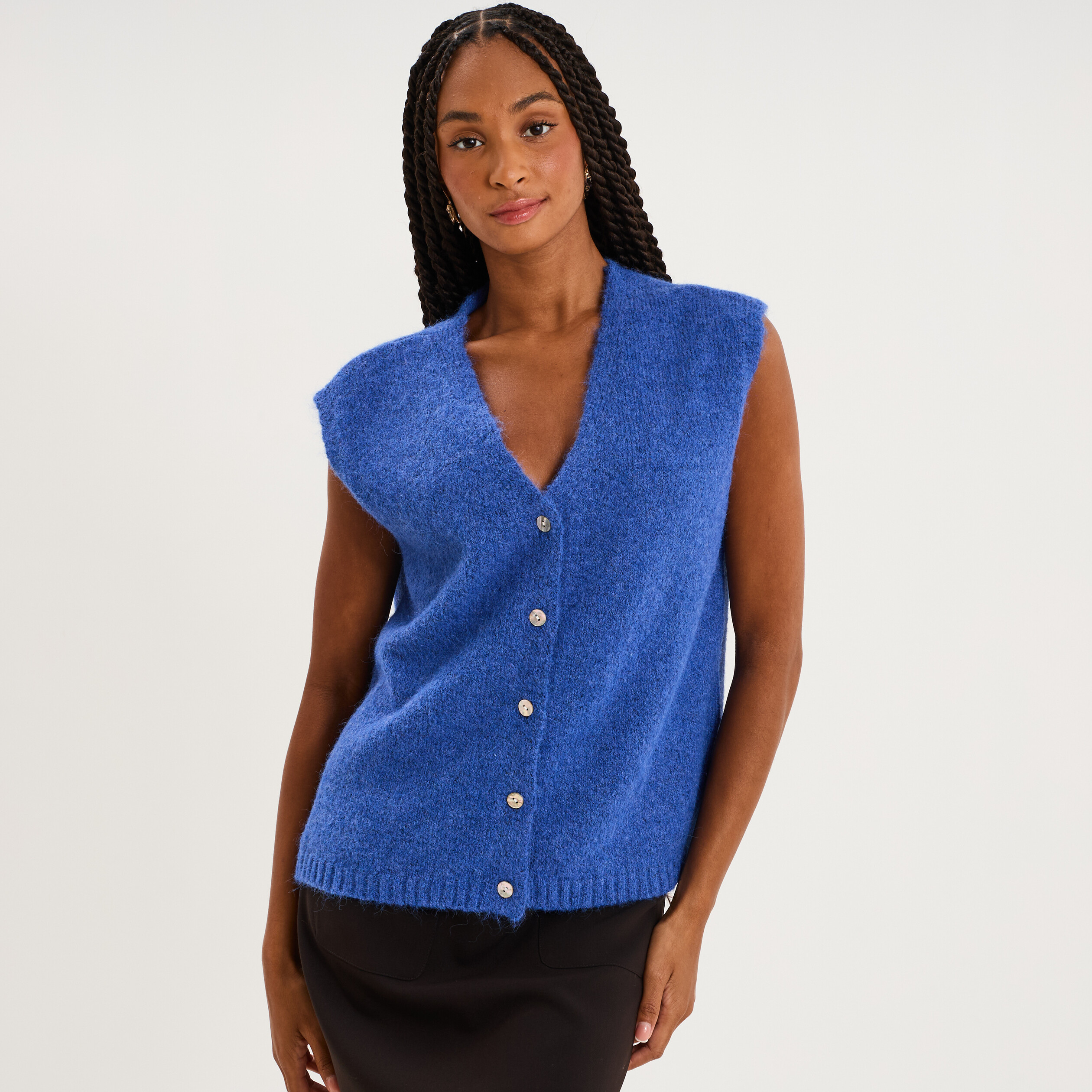 Gilet sans manches col en V bleu roi femme