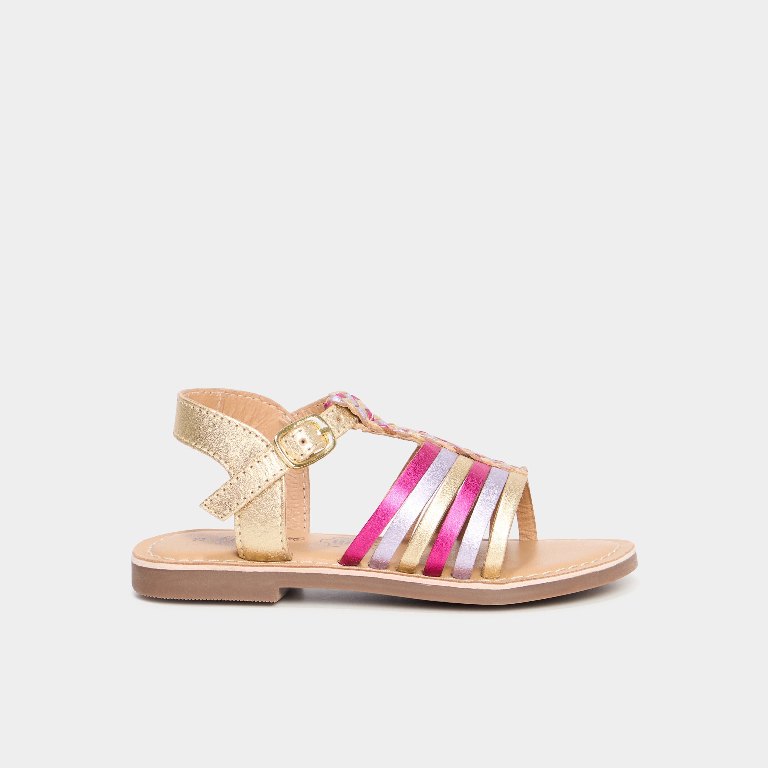 sandales plates en cuir multicolore fille Sandales plates en cuir multicolore fille