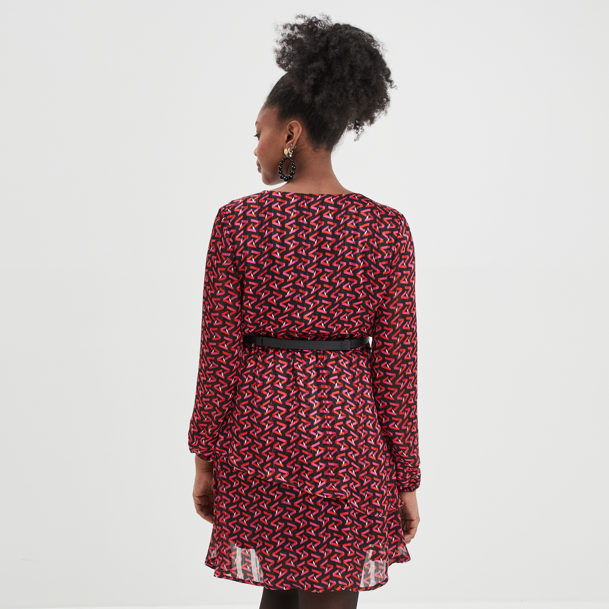 Robe droite ceinturée noir femme