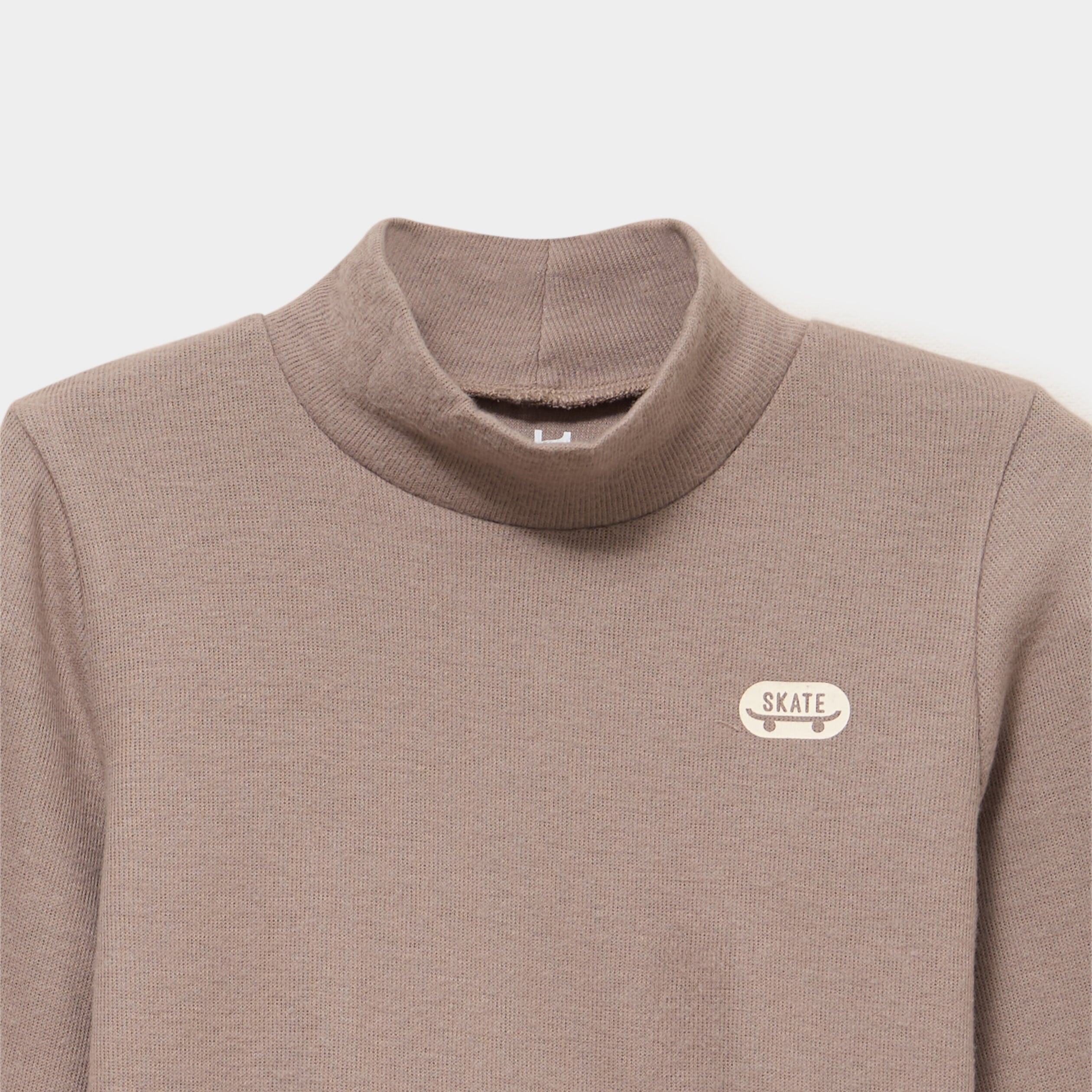 T-shirt col montant manches longues taupe gar&ccedil;on
