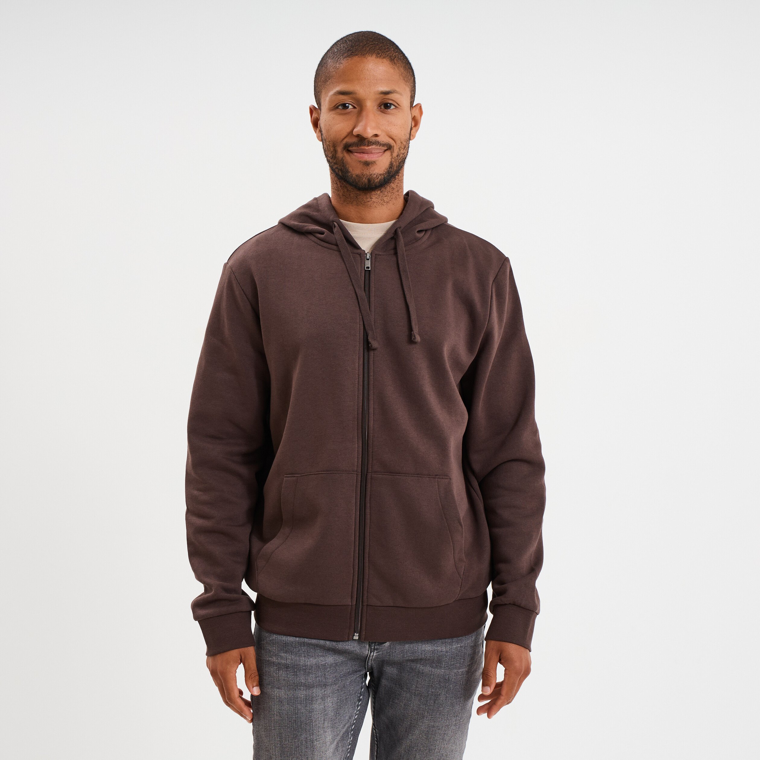 sweat zippe molleton a capuche marron fonce homme Sweat zippé molleton à capuche marron foncé homme