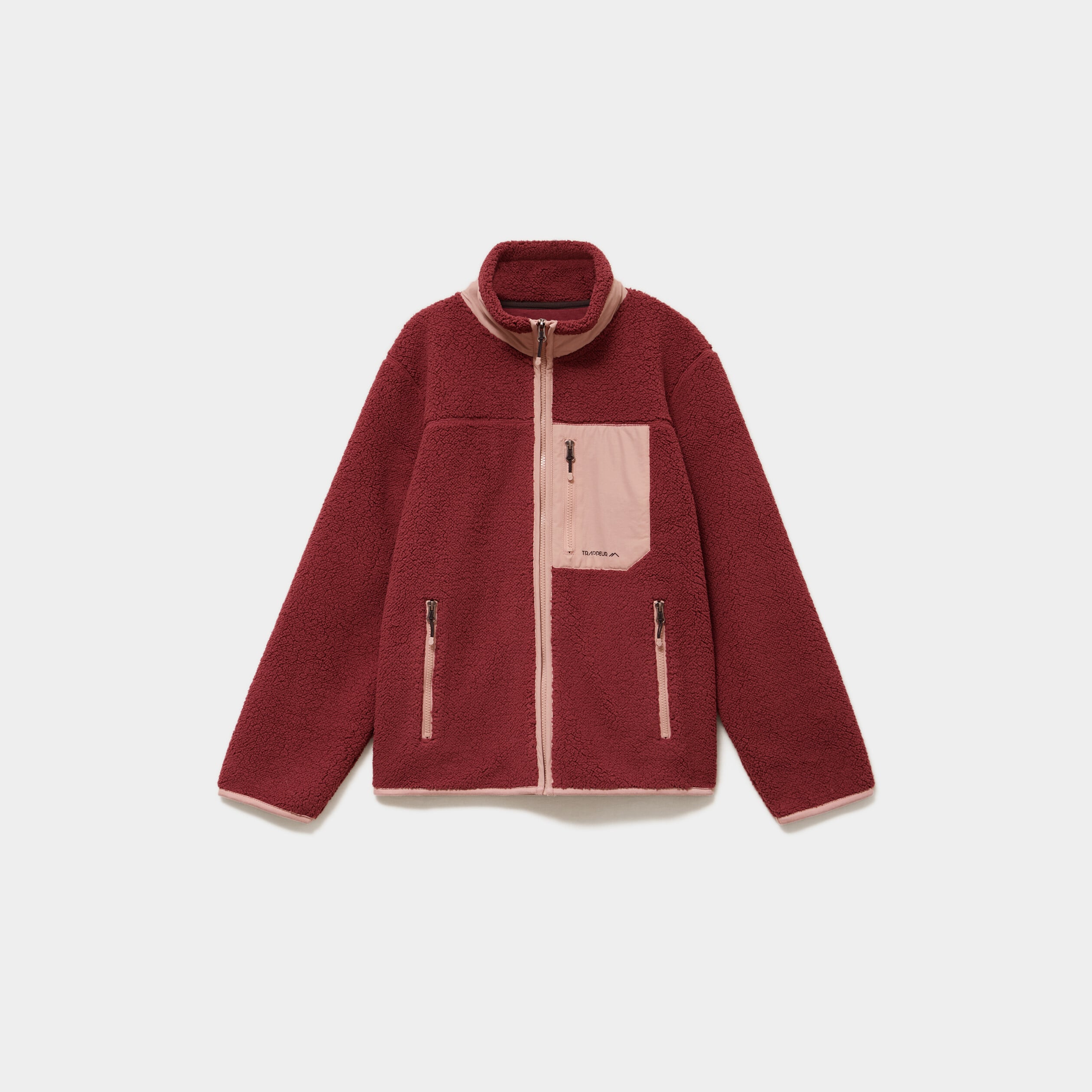 Veste zipp&eacute;e effet sherpa 3 poches vieux rose femme