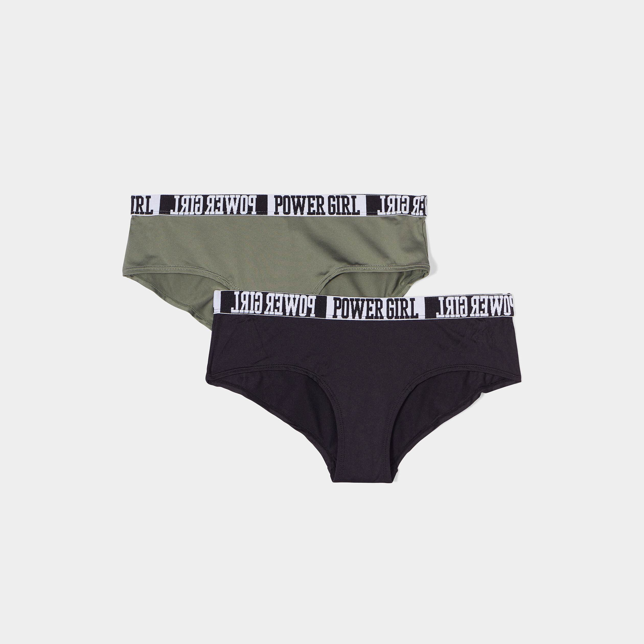Lot 2 shortys microfibre vert kaki femme