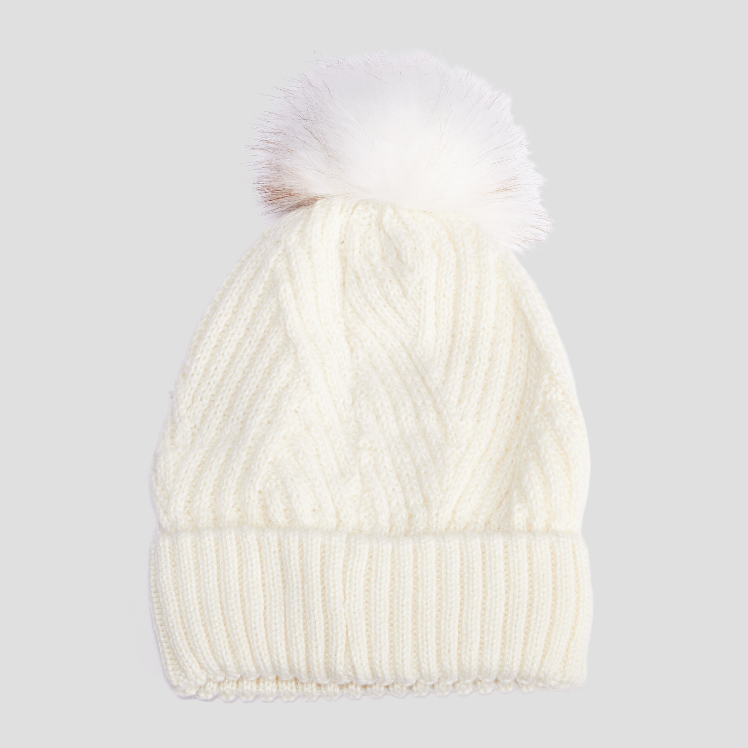 Bonnet &agrave; pompon ivoire femme