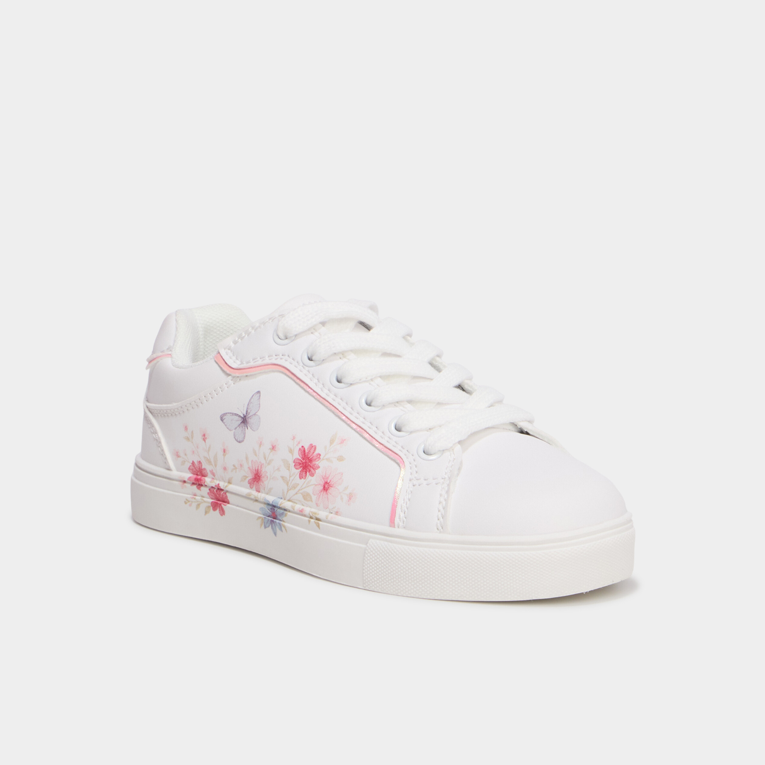 Baskets &agrave; lacets fleurs blanc fille