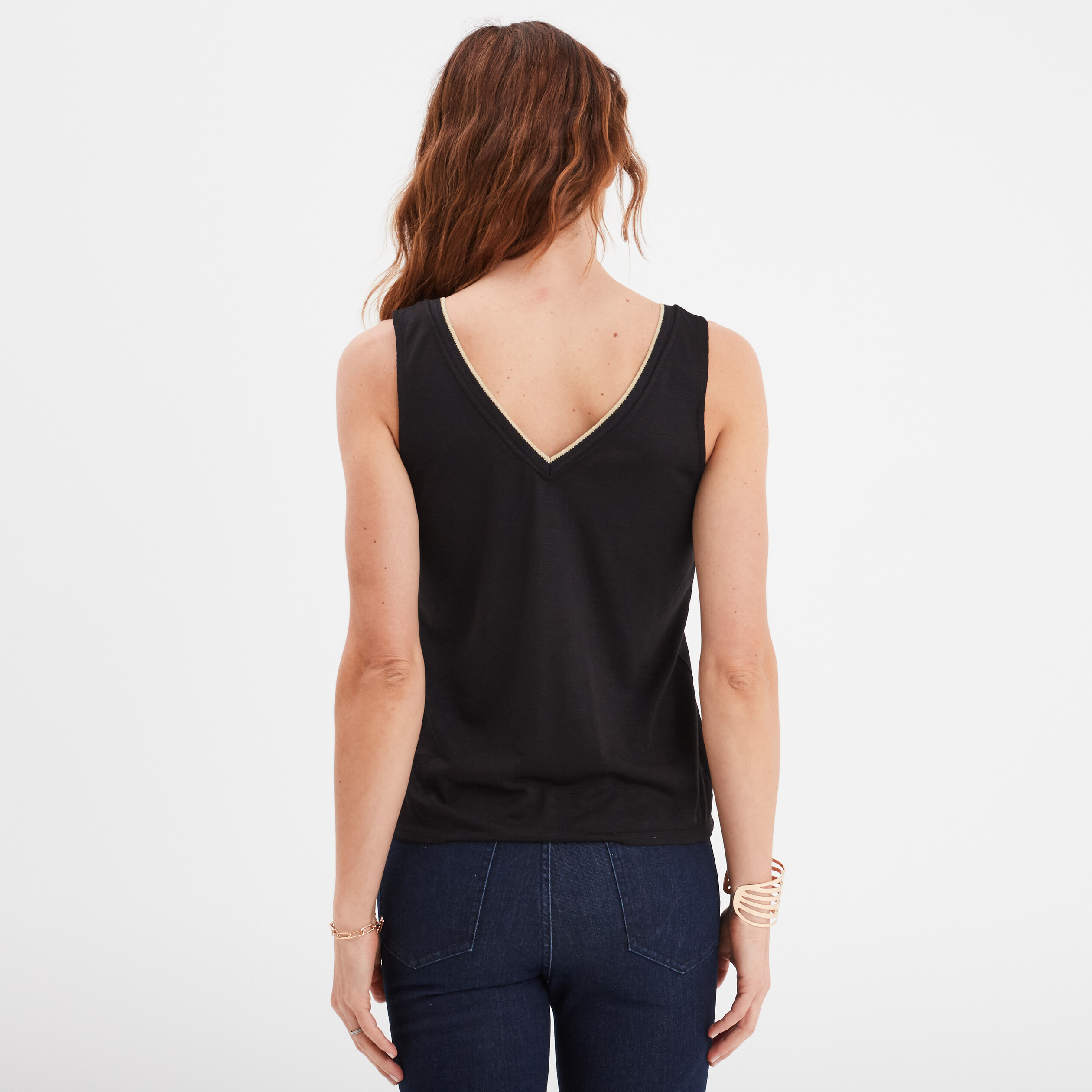 debardeur col en v bretelles larges noir femme Débardeur col en V bretelles larges noir femme