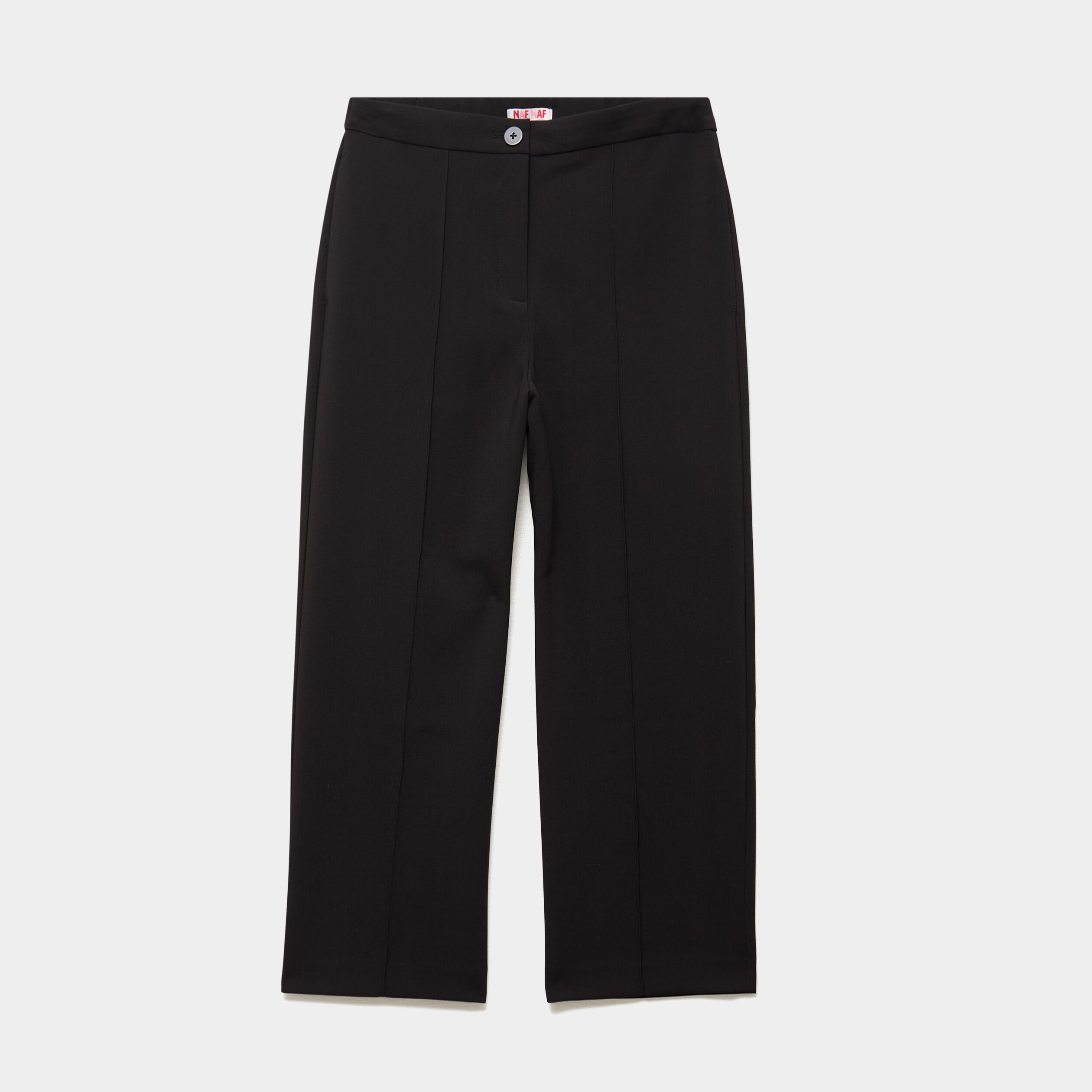 Pantalon droit cropped taille haute noir femme