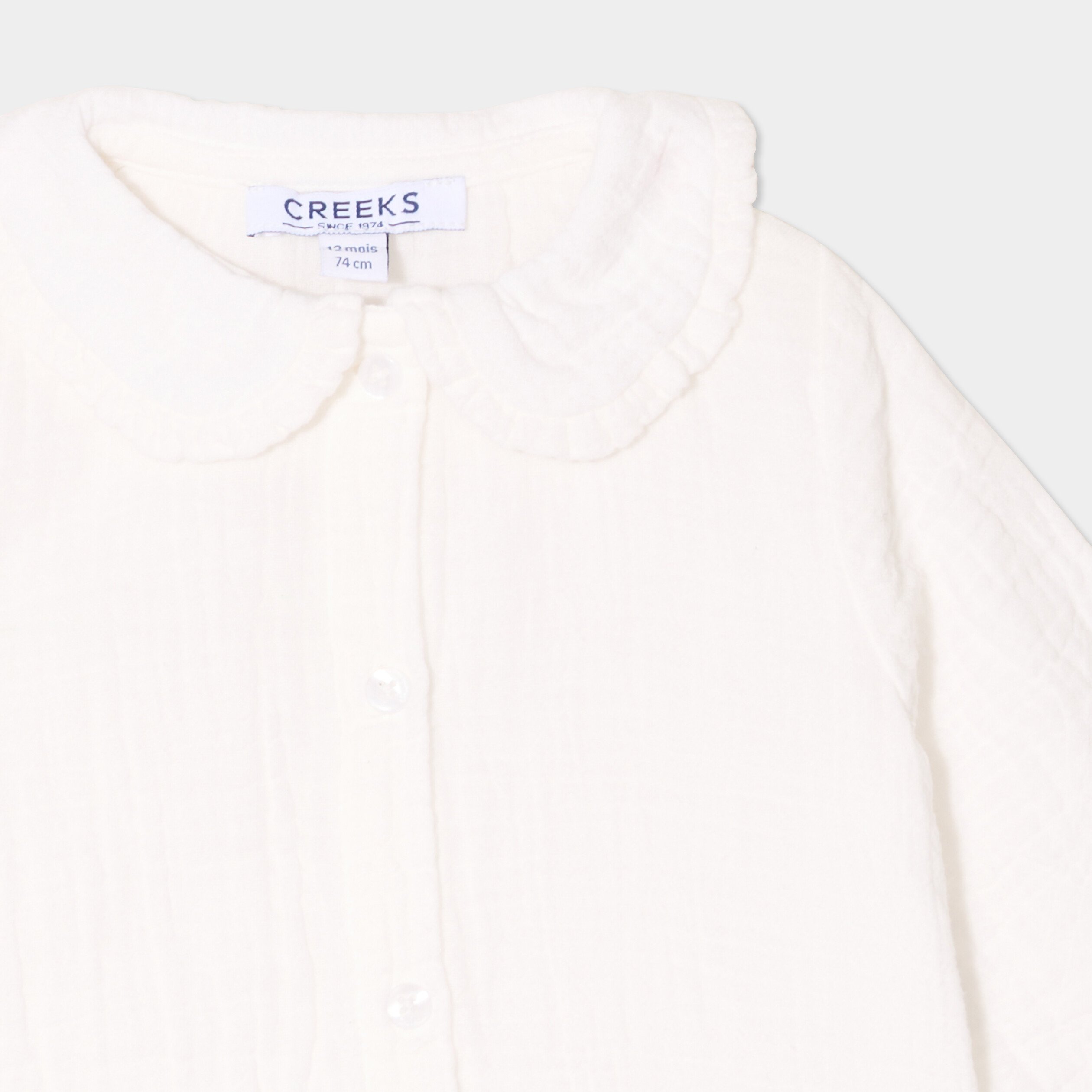 blouse col claudine gaze de coton blanc bebef Blouse col claudine gaze de coton blanc bébé fille