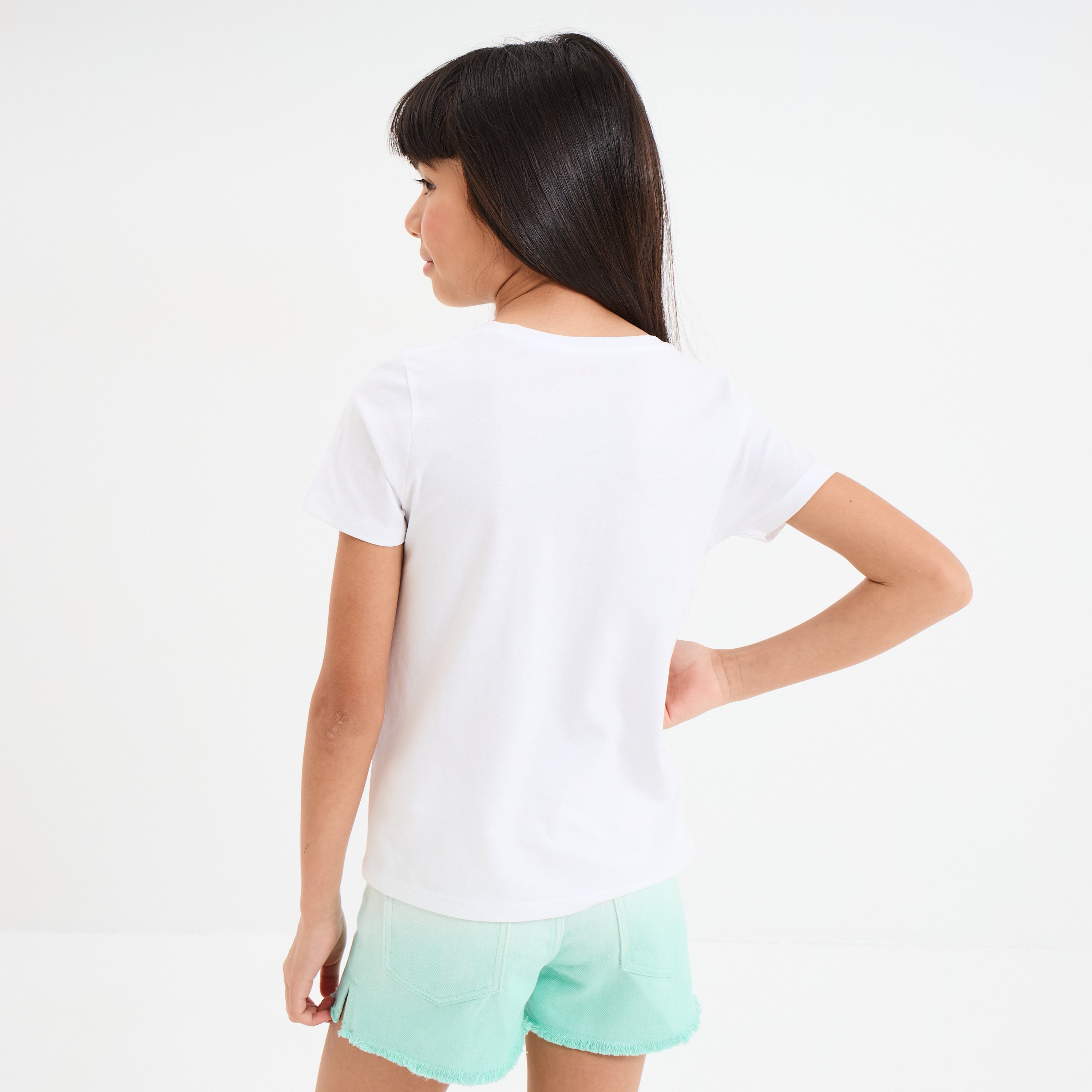 t shirt manches courtes col rond coton ivoire fille T-shirt manches courtes col rond coton ivoire fille