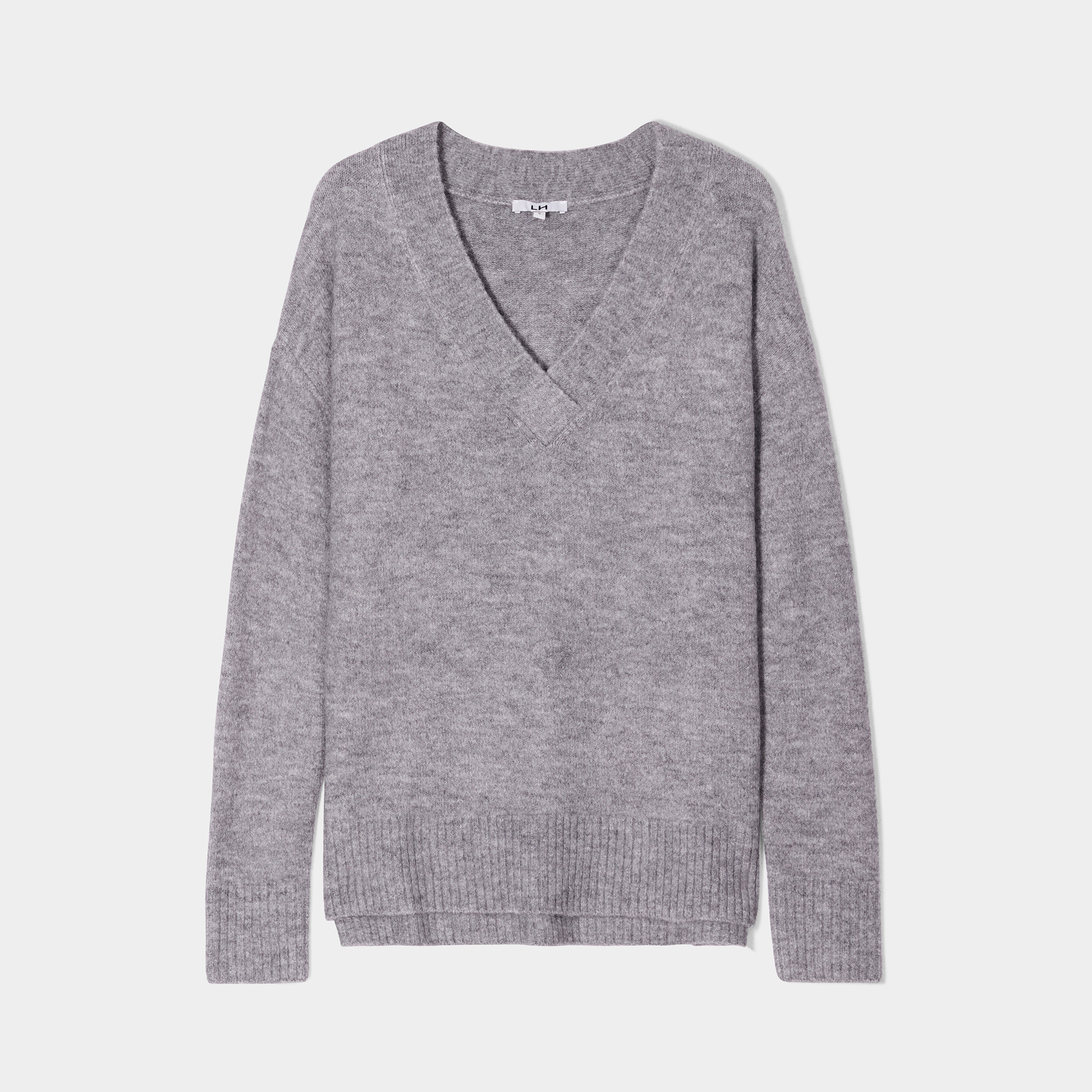 Pull col en V fentes aux côtés gris clair femme