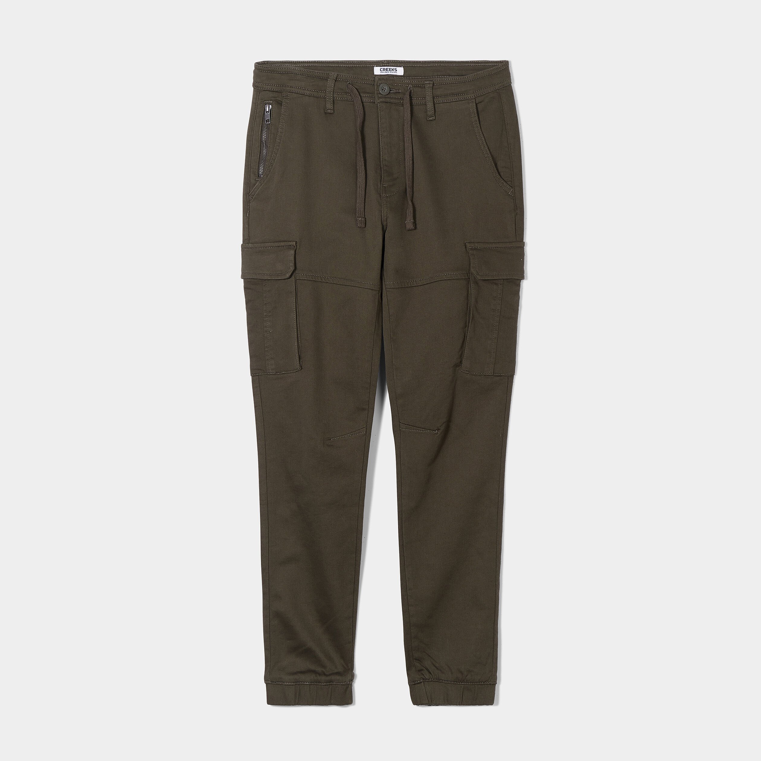 pantalon cargo slim a coulisse vert kaki homme Pantalon cargo slim à coulisse vert kaki homme