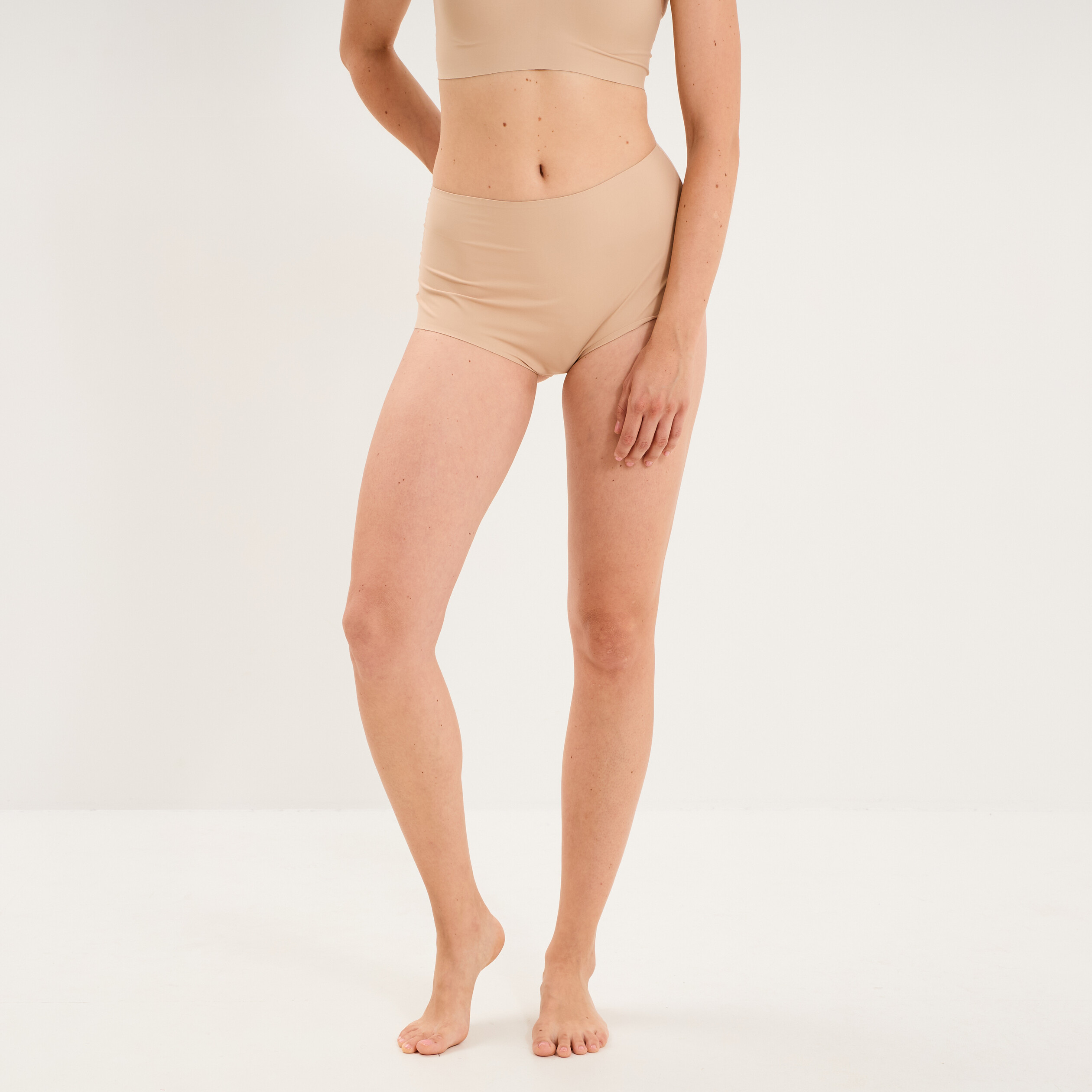 Culotte taille haute microfibre beige femme