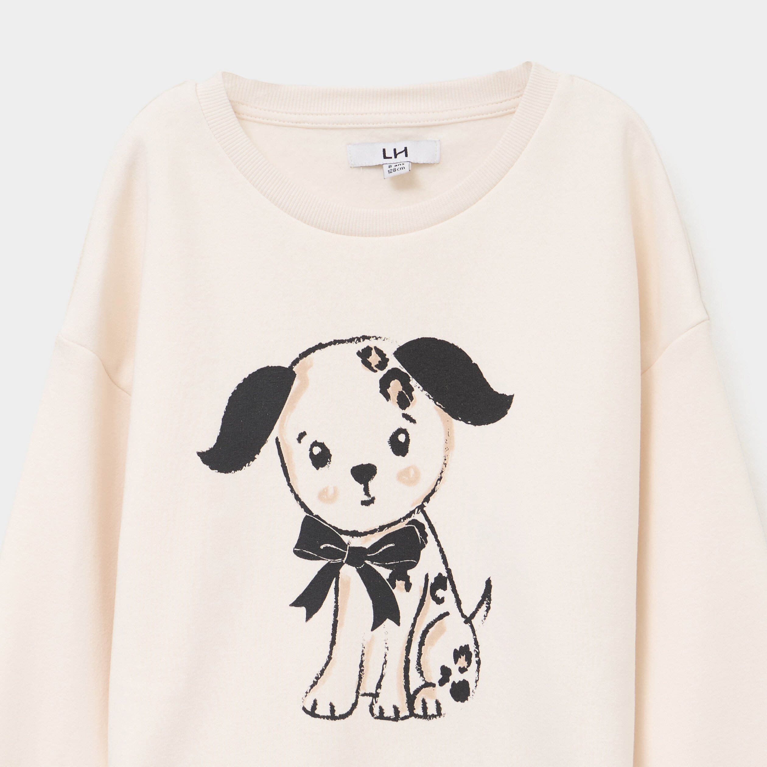 Sweat col rond manches longues creme fille