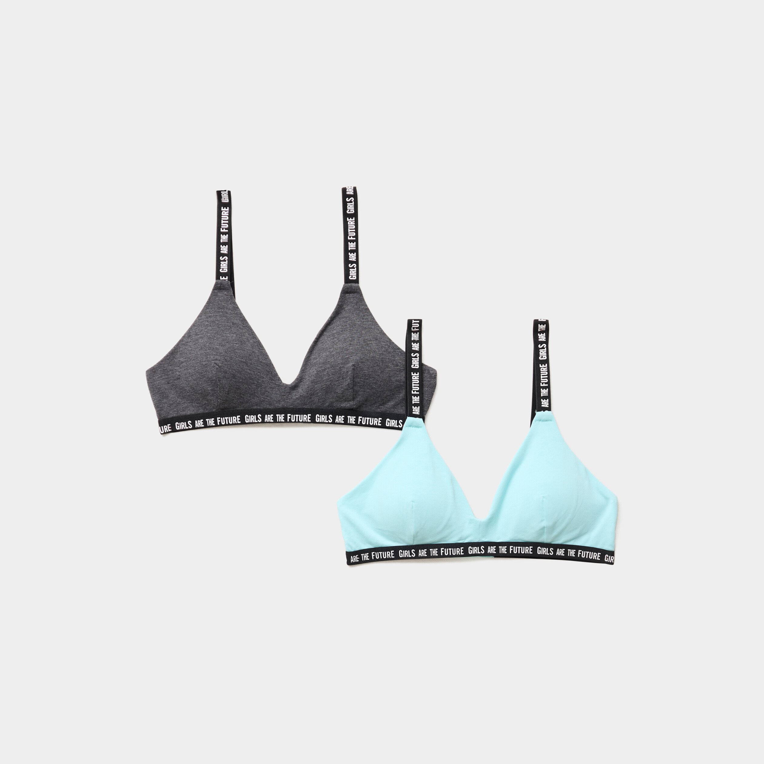 lot 2 brassieres forme triangle coton bleu turquoise fille Lot 2 brassières forme triangle coton bleu turquoise fille