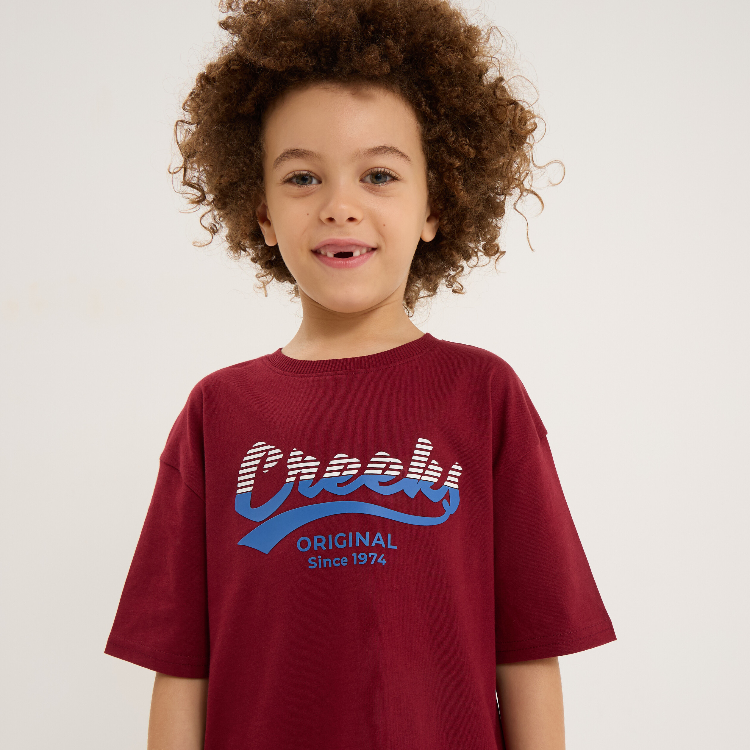 t shirt col rond manches courtes coton bordeaux garcon T-shirt col rond manches courtes coton bordeaux garçon