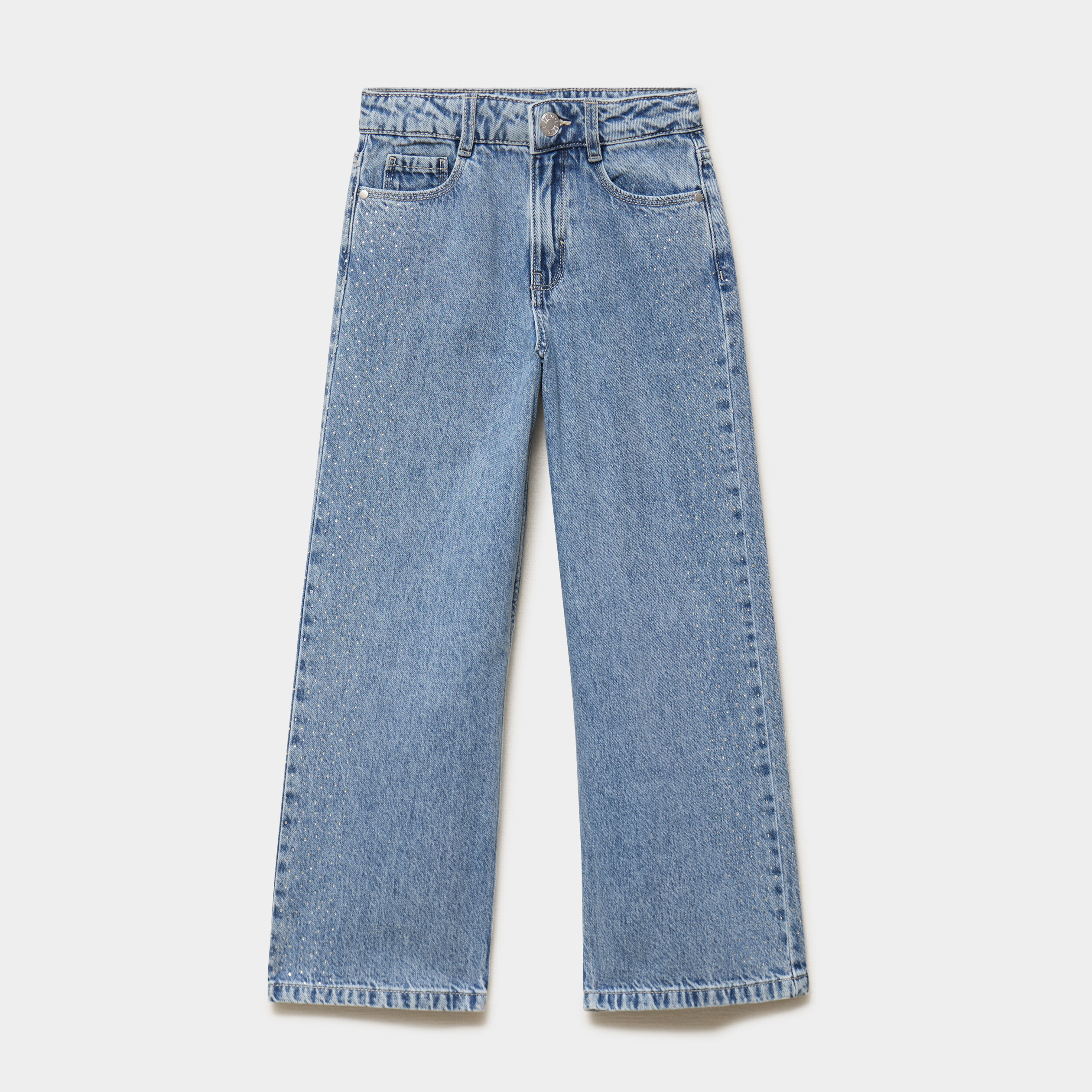 Jean large avec strass coton denim double stone fille