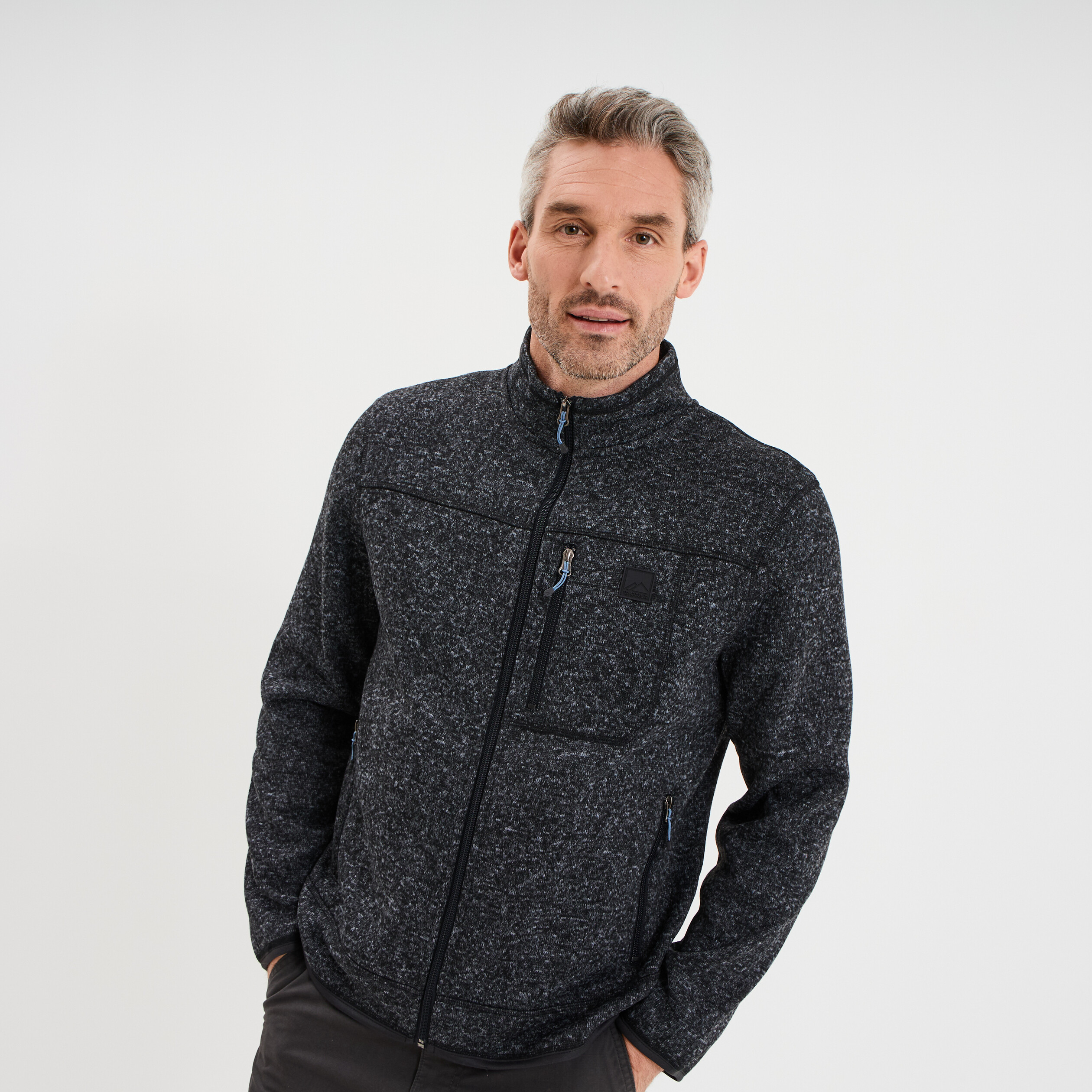 Gilet manches longues col montant gris foncé homme La Halle