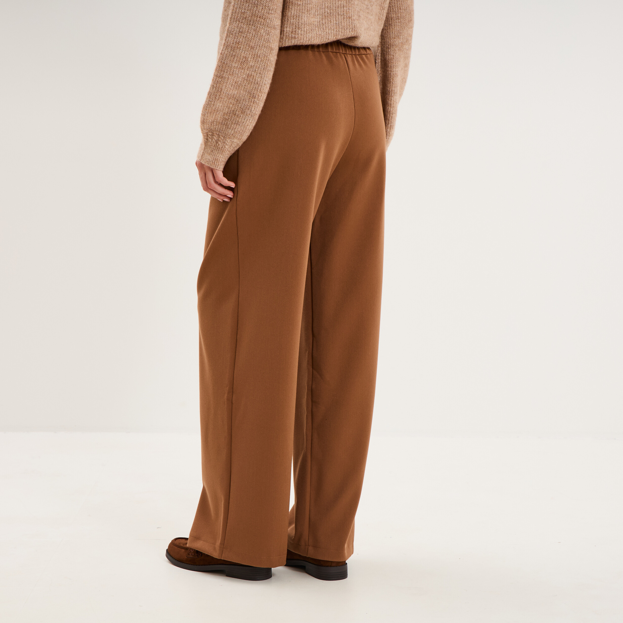 Pantalon large fluide avec ceinture marron clair femme