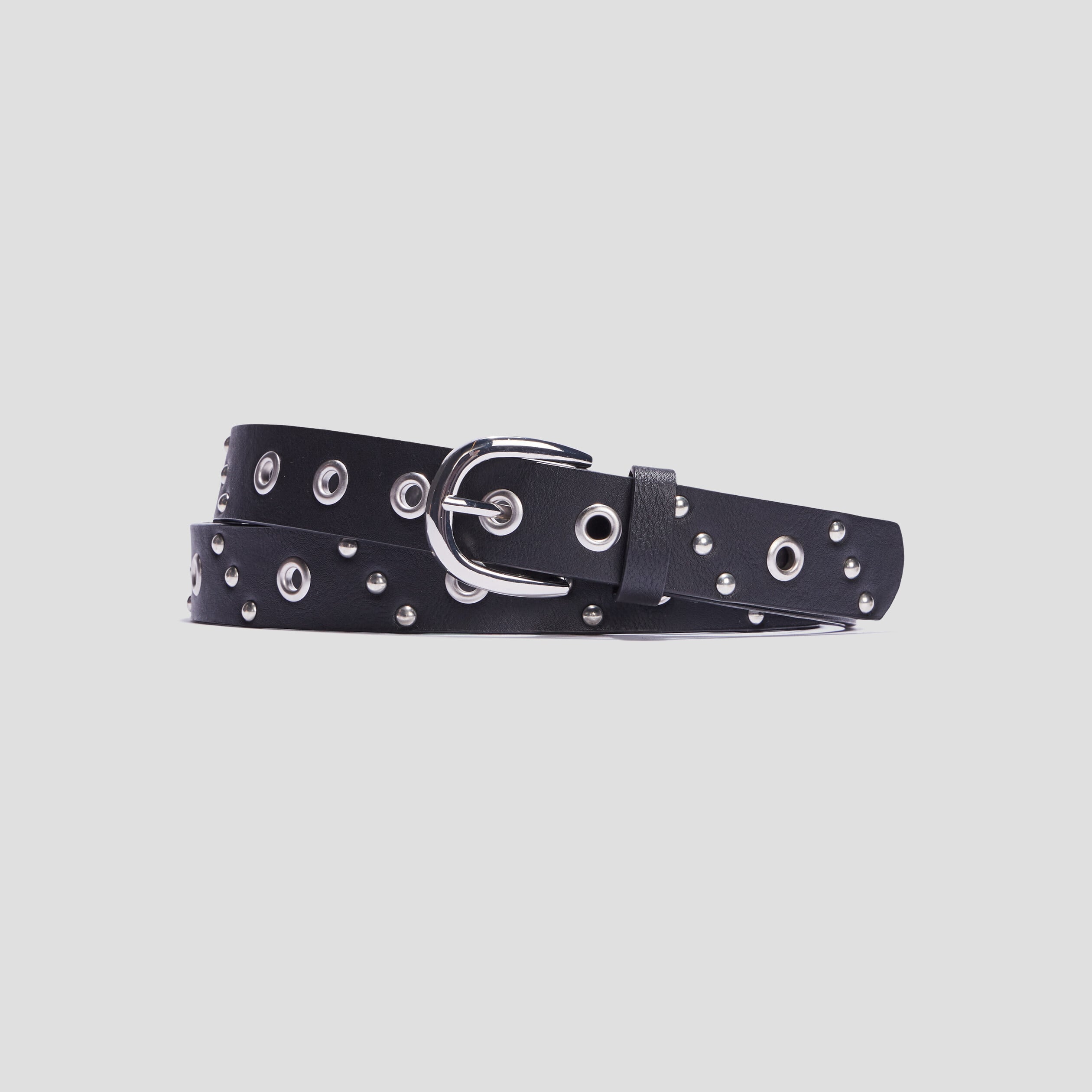 Ceinture &agrave; clous et oeillets noir femme