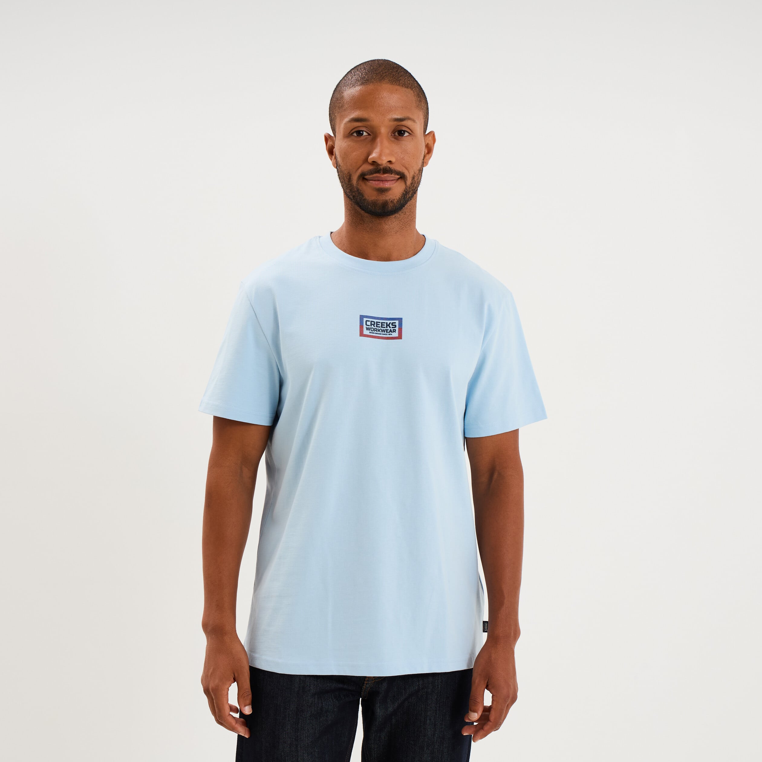 T-shirt droit manches courtes coton bleu clair homme