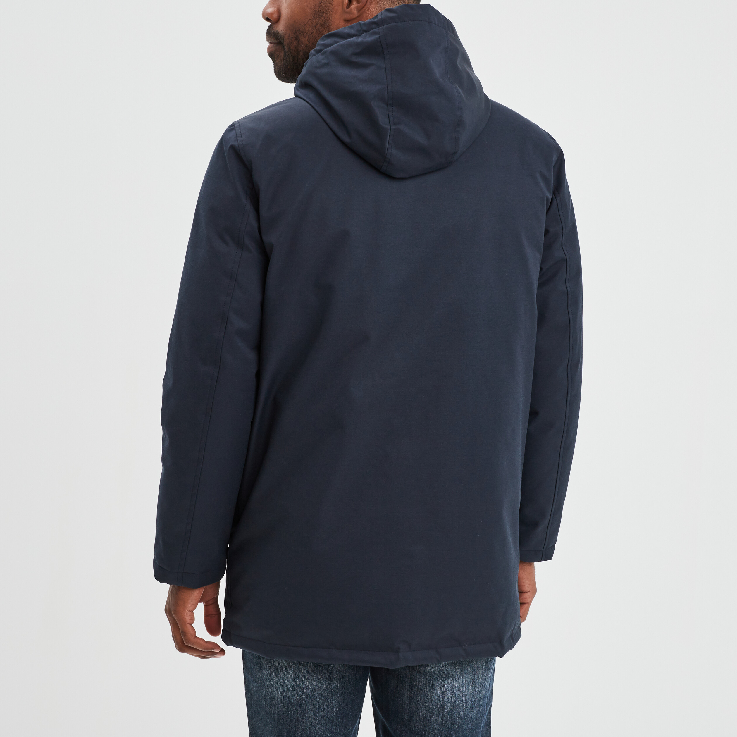Parka mi-longue doubl&eacute;e &agrave; capuche bleu fonc&eacute; homme