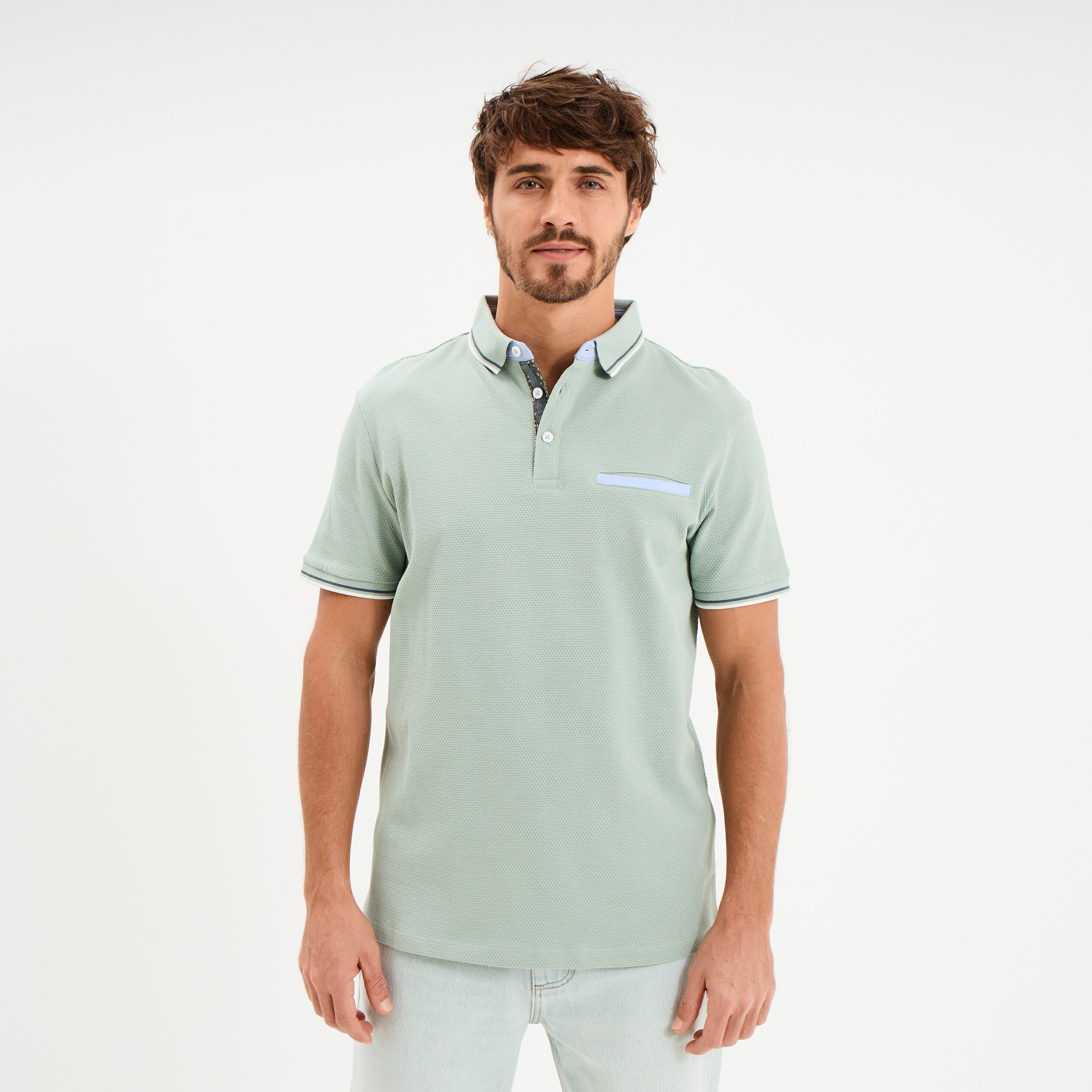 Polo piqu&eacute; manches courtes coton vert pastel homme