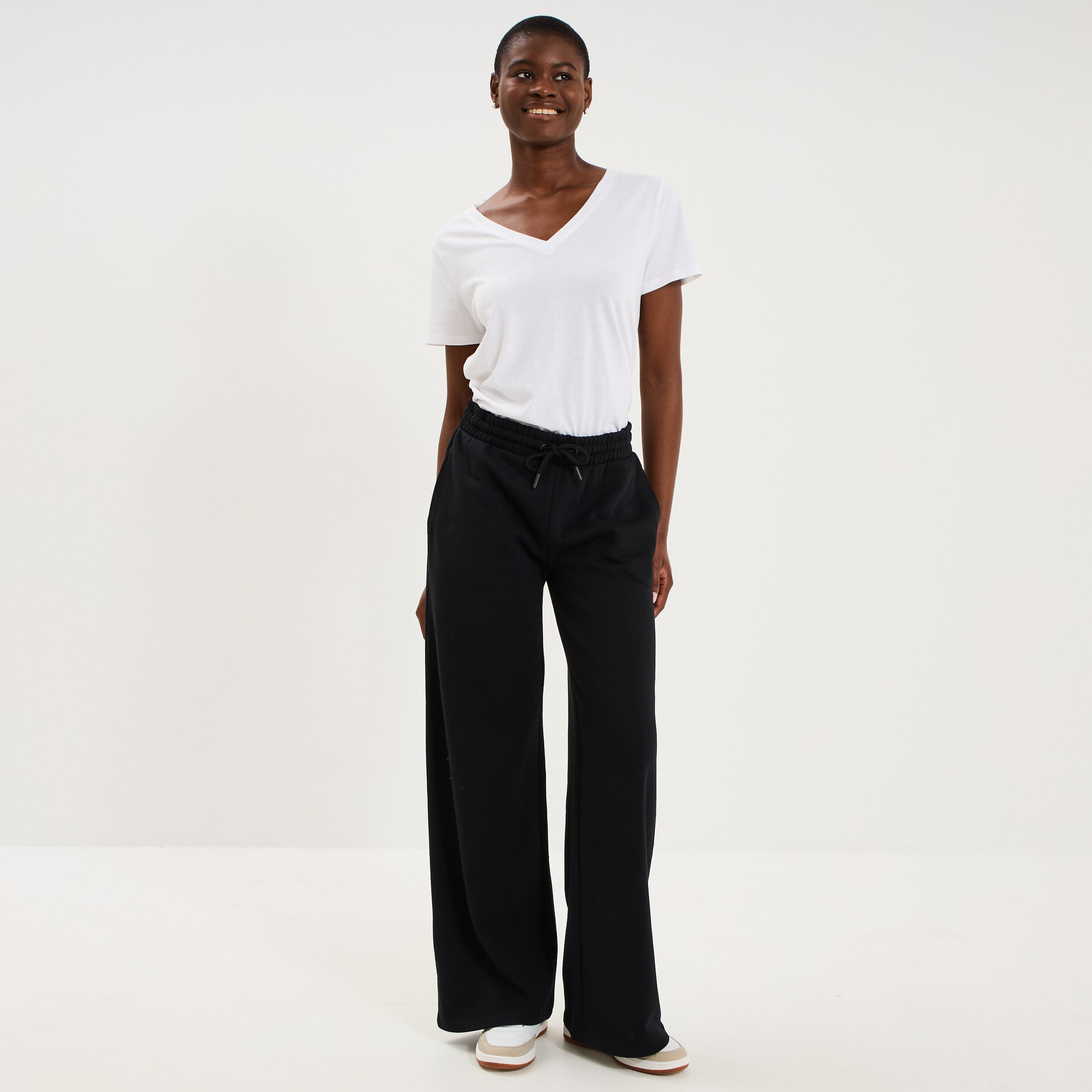 Pantalon de jogging molletonn&eacute; large noir femme