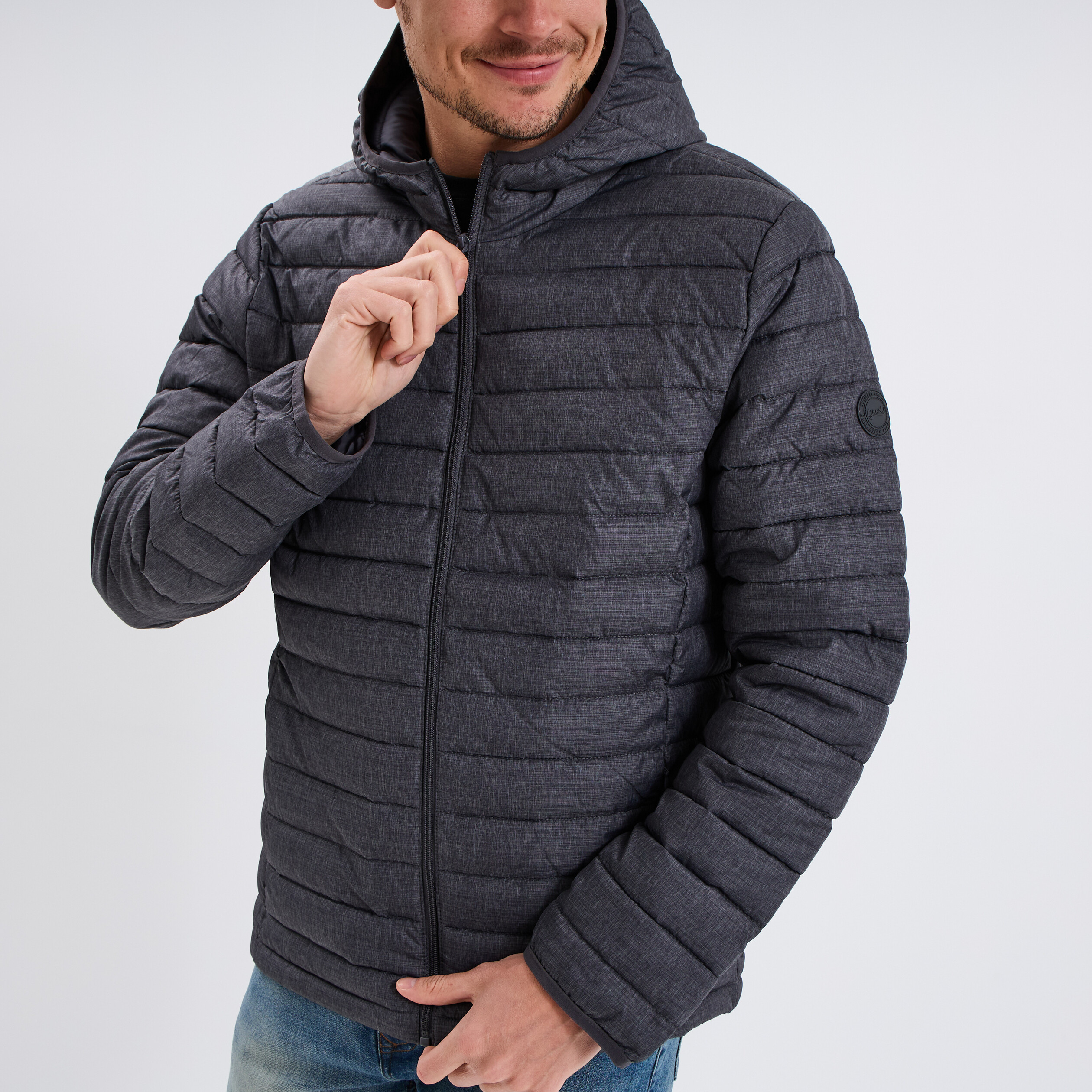 Doudoune légère déperlante à capuche gris foncé homme
