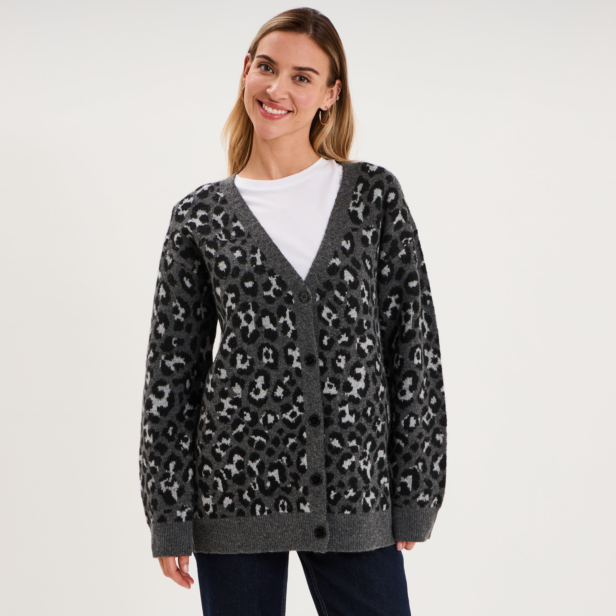 Gilet col en V manches longues gris femme