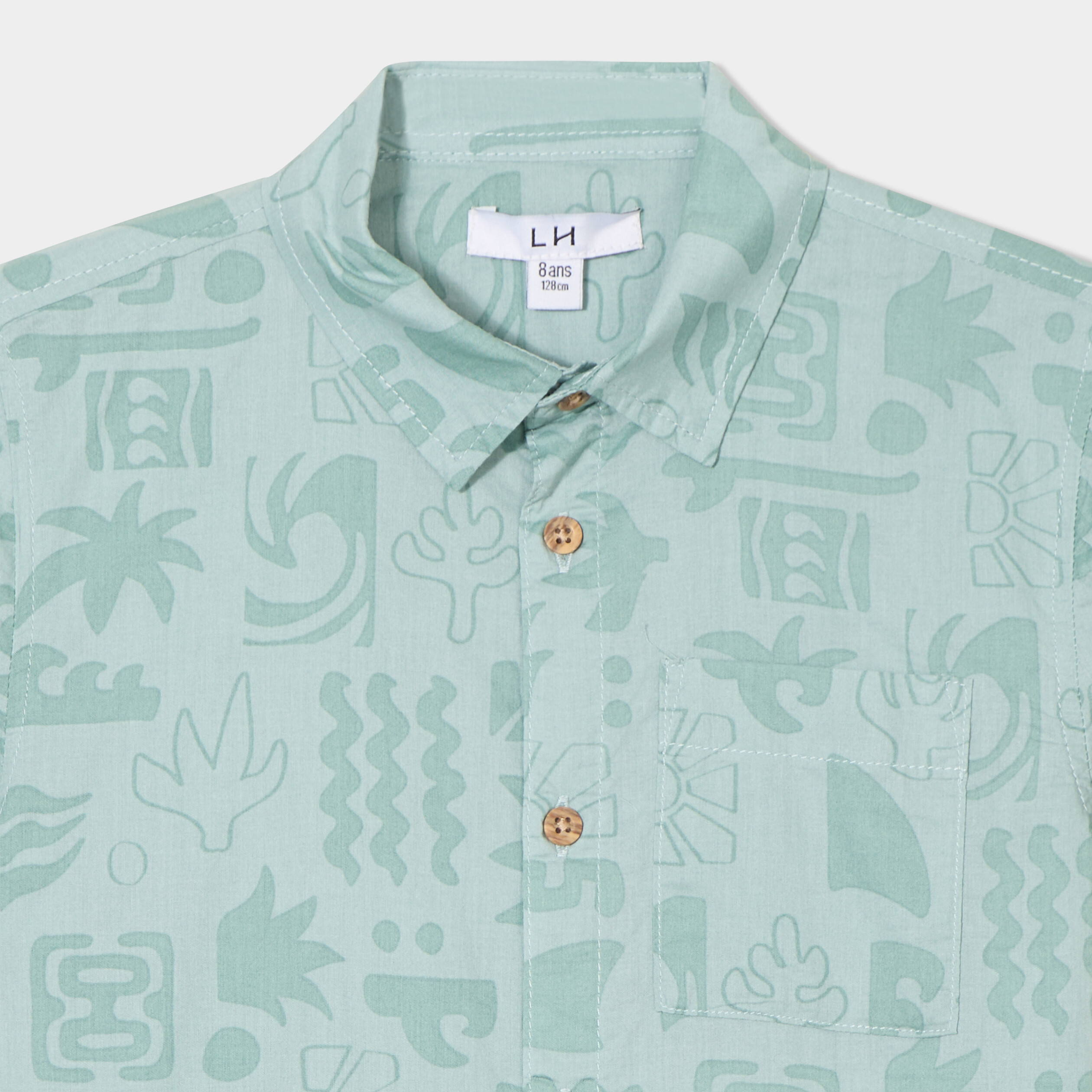 Chemise manches courtes vert kaki gar&ccedil;on