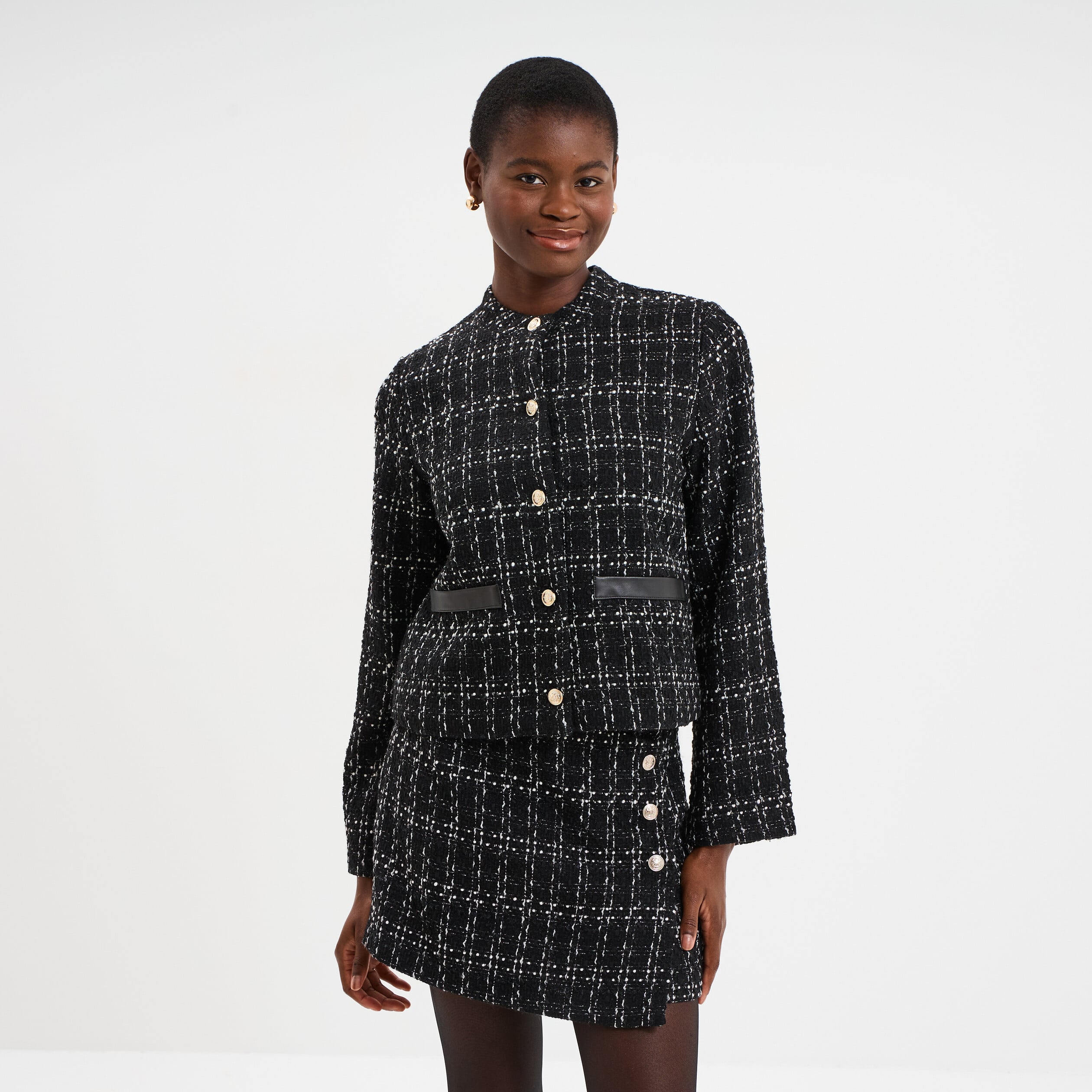 Veste tweed boutonn&eacute;e ecru femme