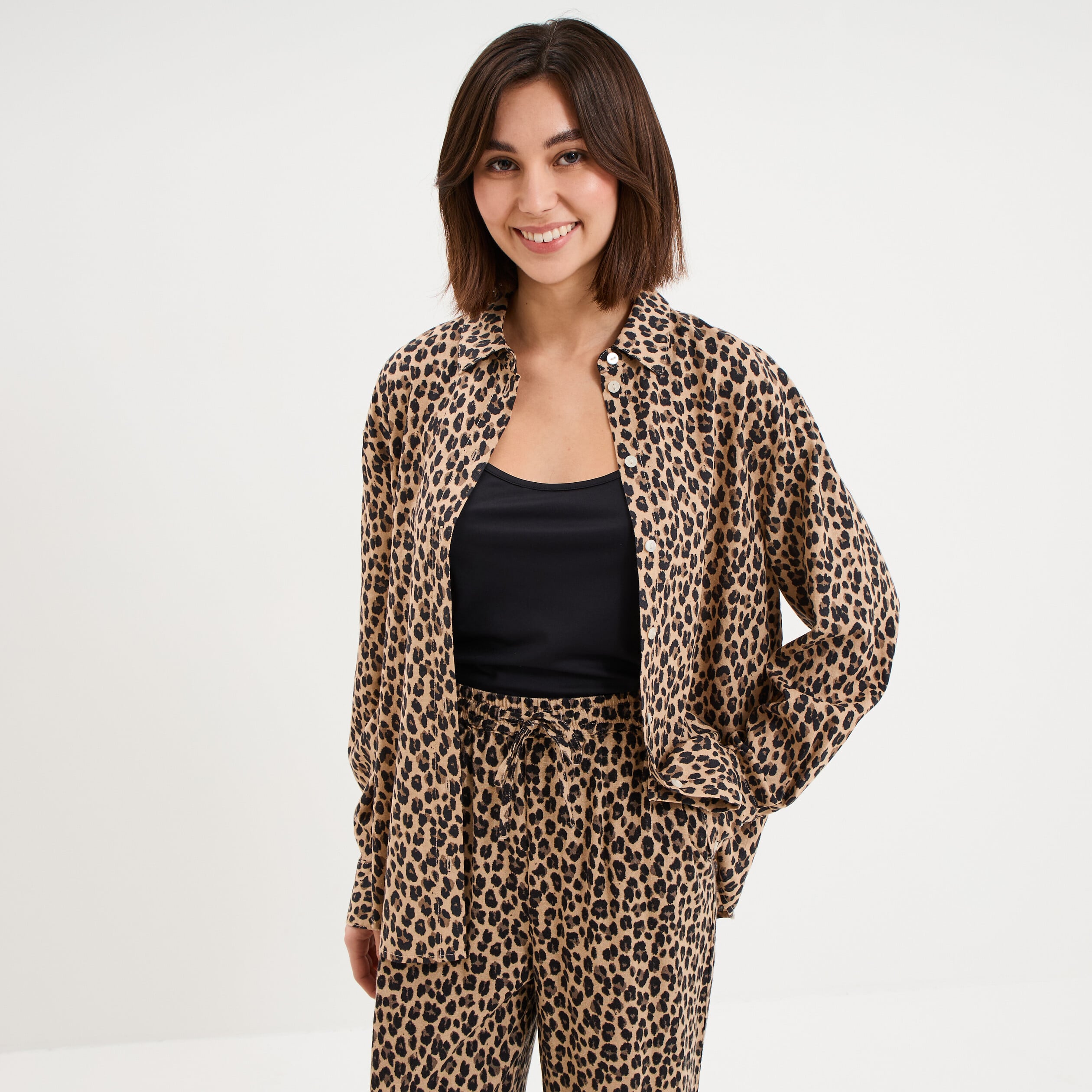 Chemise oversize lin m&eacute;lang&eacute; beige clair femme