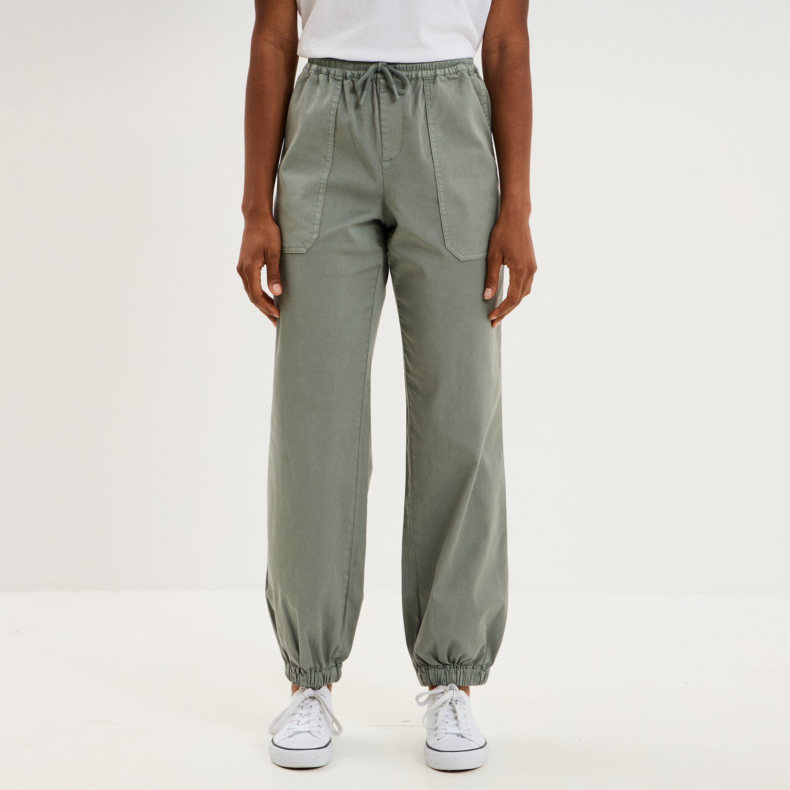 Pantalon cargo droit cropped lyocell vert pastel femme