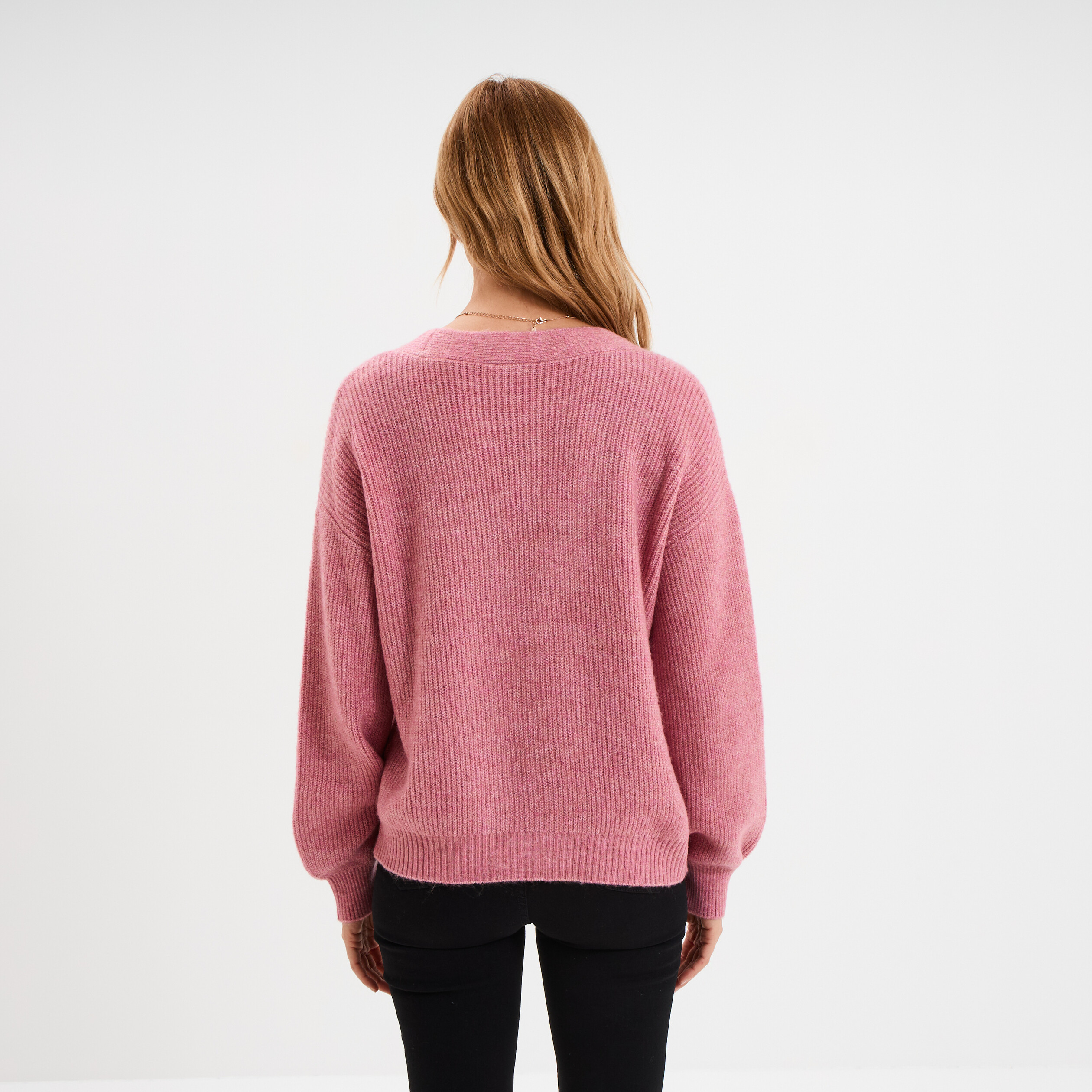 Gilet boutonn&eacute; col en V vieux rose femme