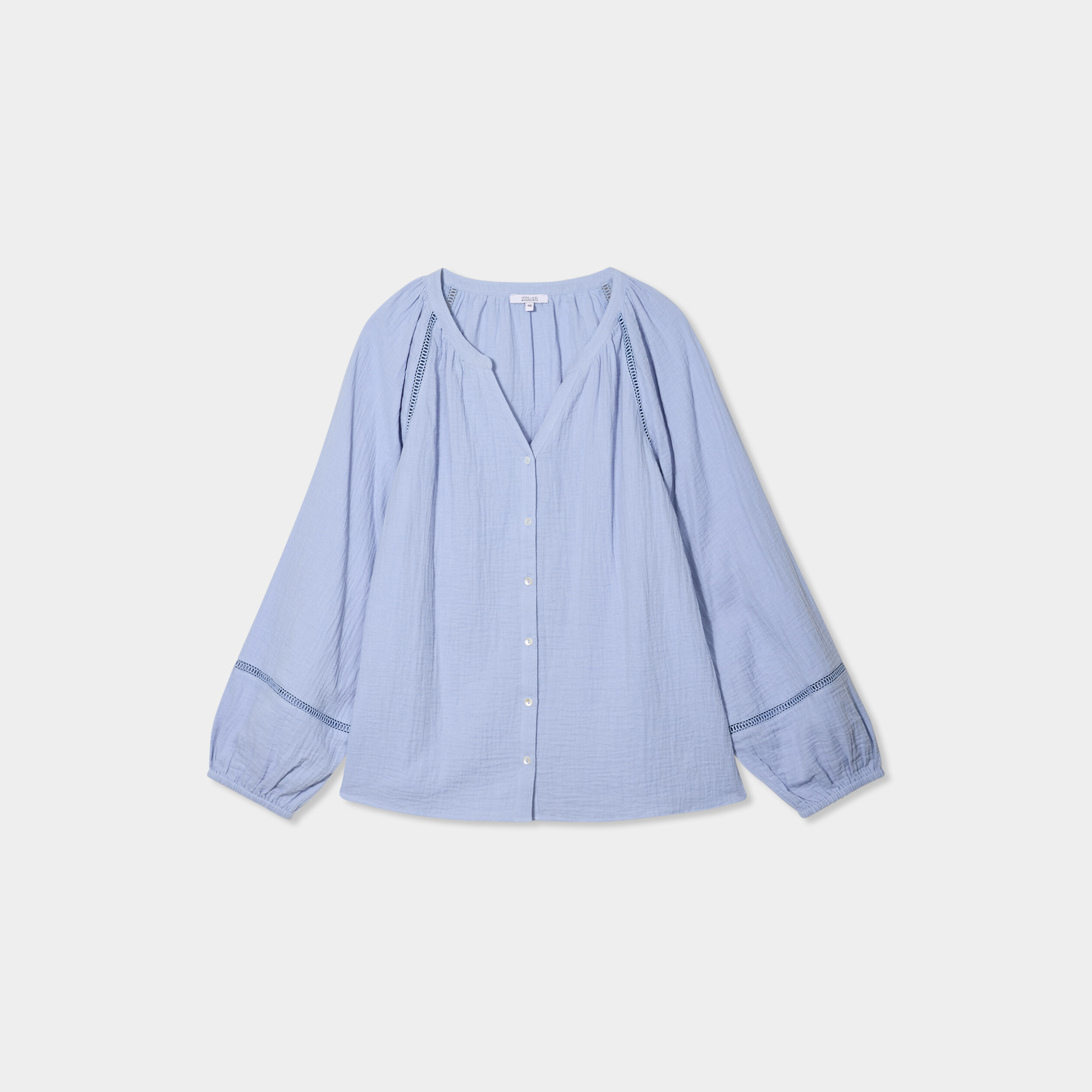 blouse manches longues gaze de coton bleu clair femmegt Blouse manches longues gaze de coton bleu clair femme grande taille