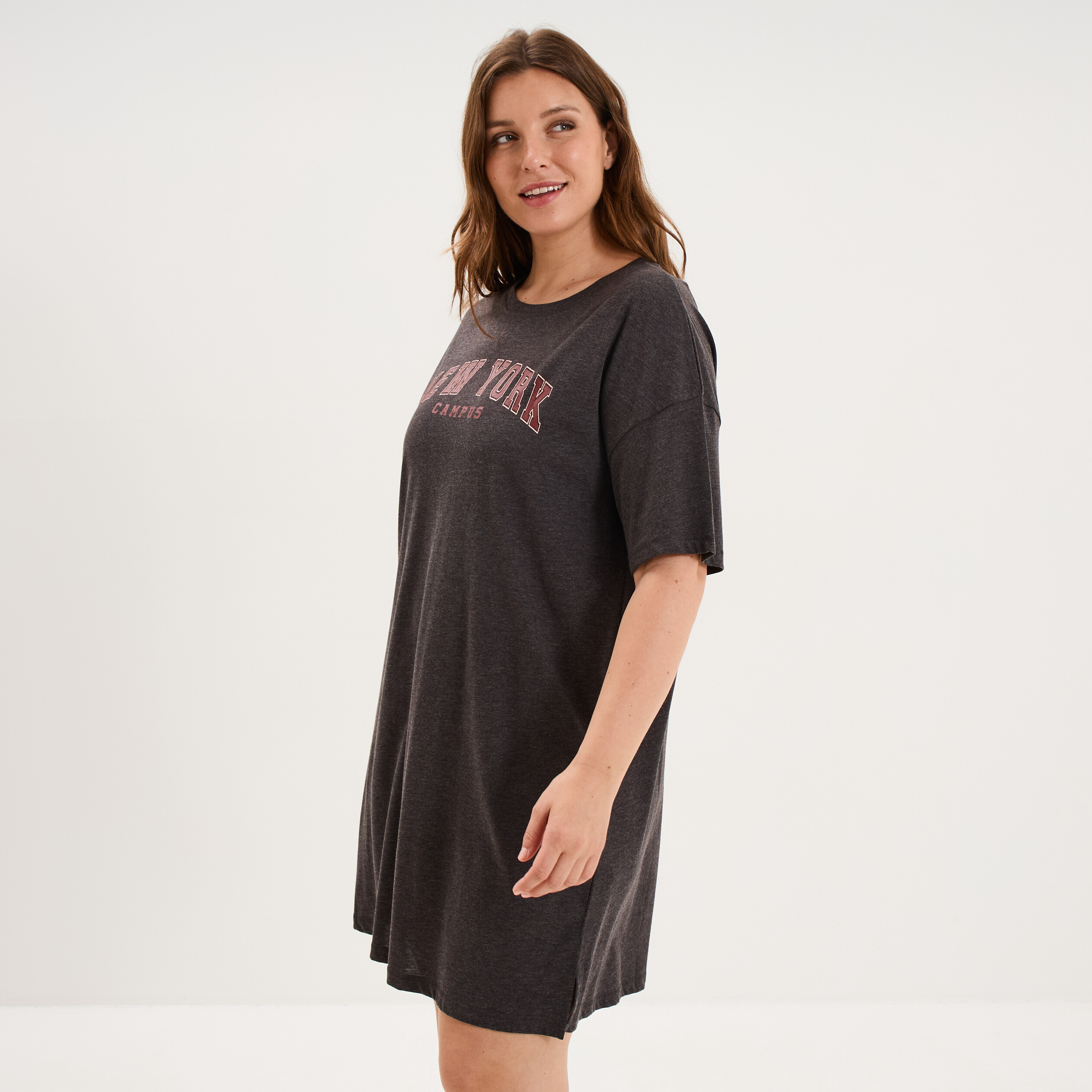 Chemise de nuit courte coton majoritaire gris clair femme grande taille