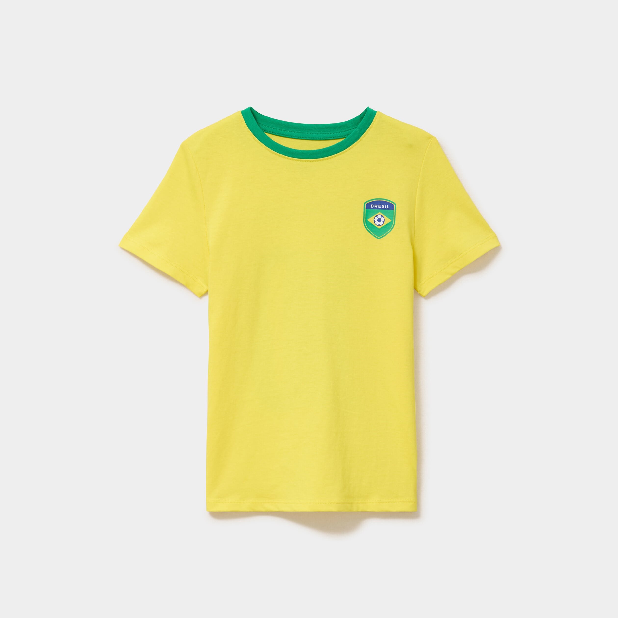 T-shirt maillot de football Br&eacute;sil coton jaune fille