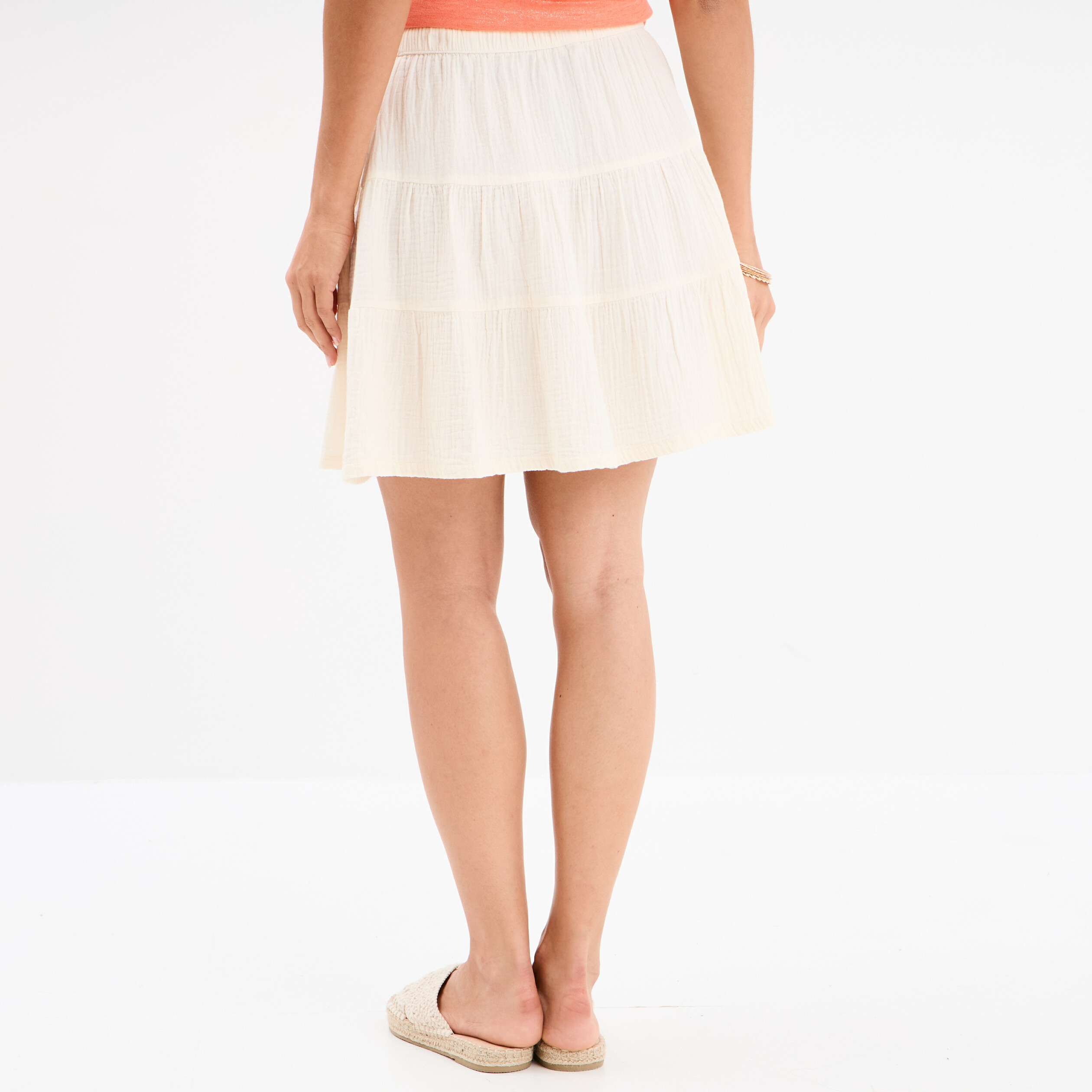 jupe courte a coulisse gaze de coton creme femme Jupe courte à coulisse gaze de coton creme femme