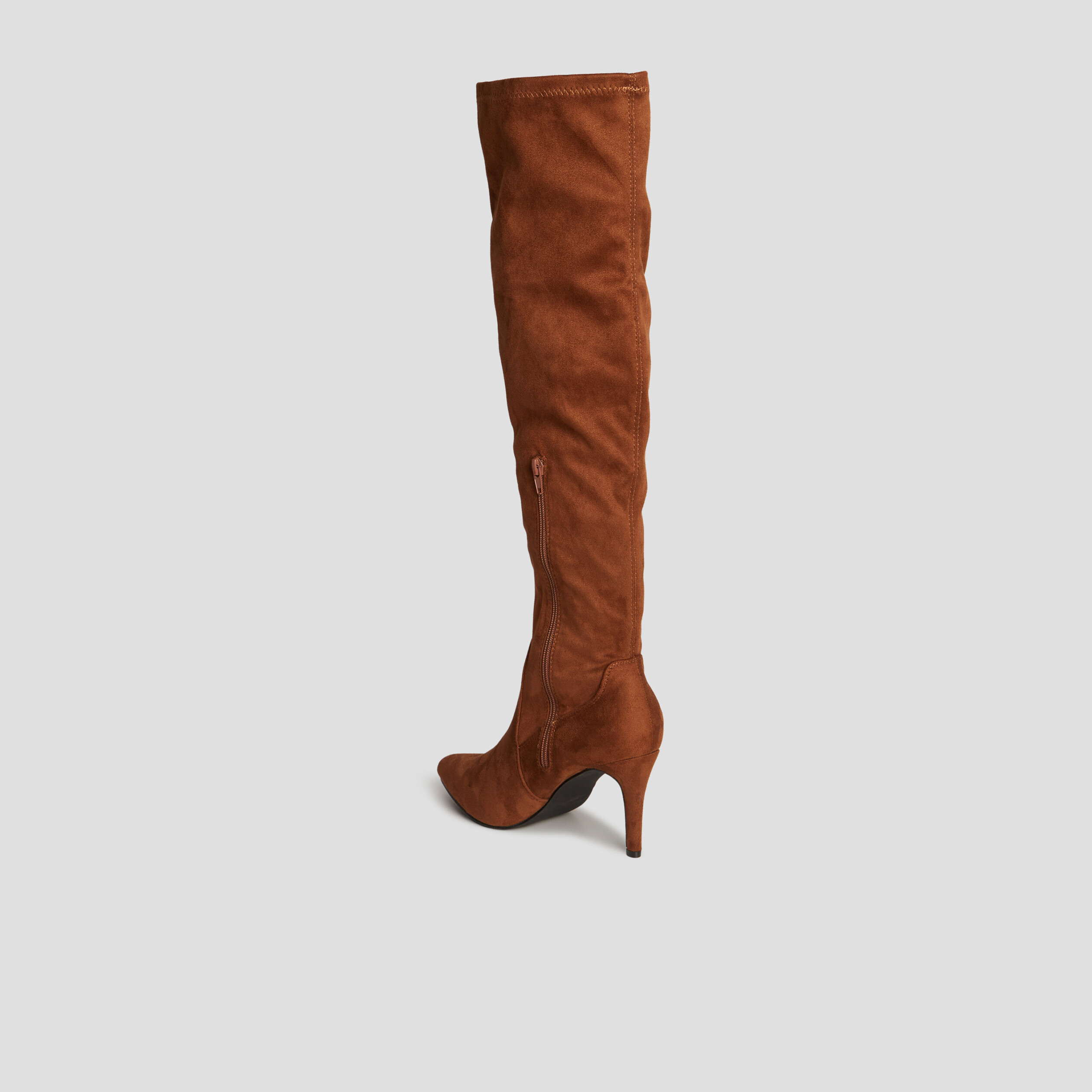 Cuissardes zipp&eacute;es effet su&eacute;dine marron femme