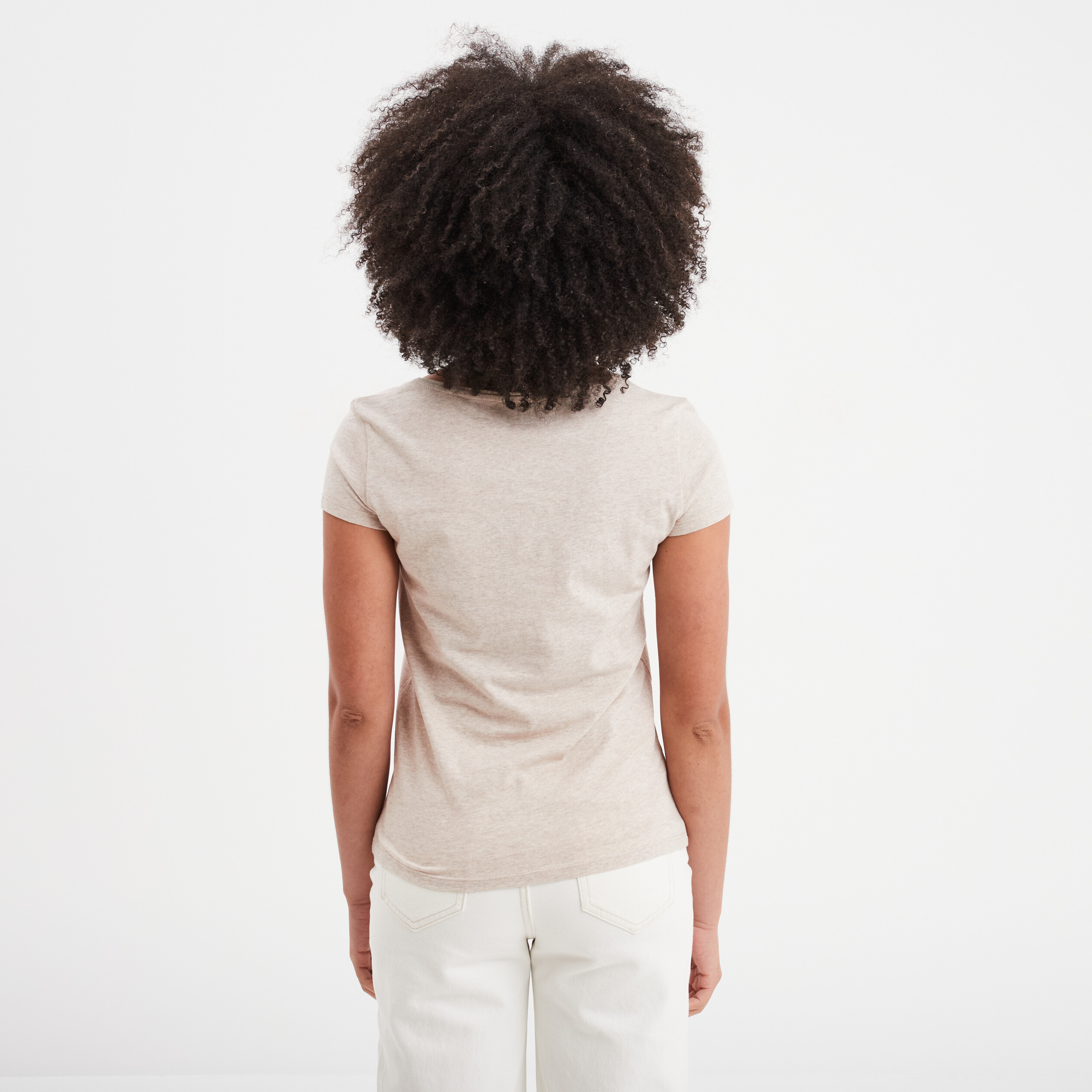t shirt coton col rond manches courtes beige femme T-shirt coton col rond manches courtes beige femme