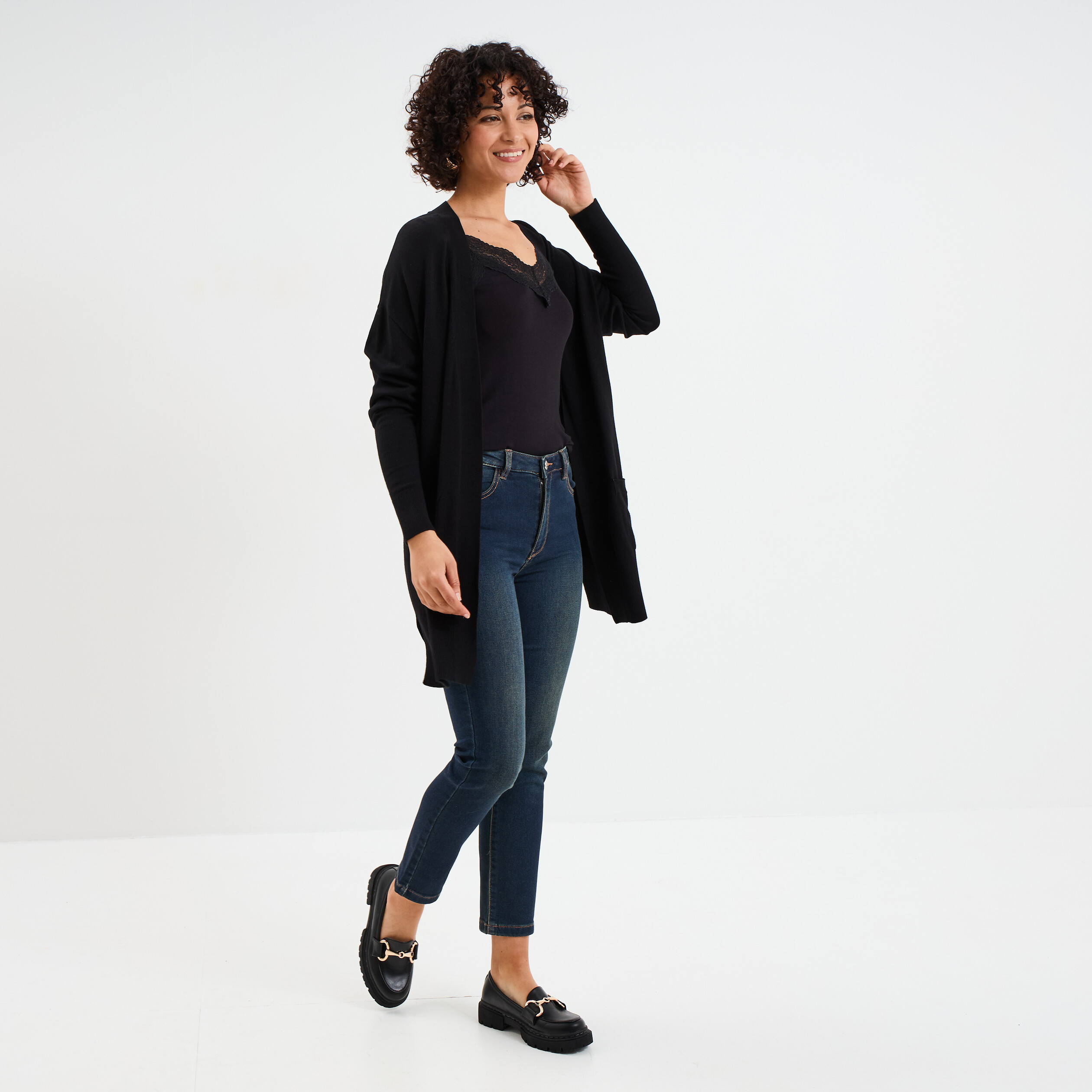 Gilet mi long noir femme deals