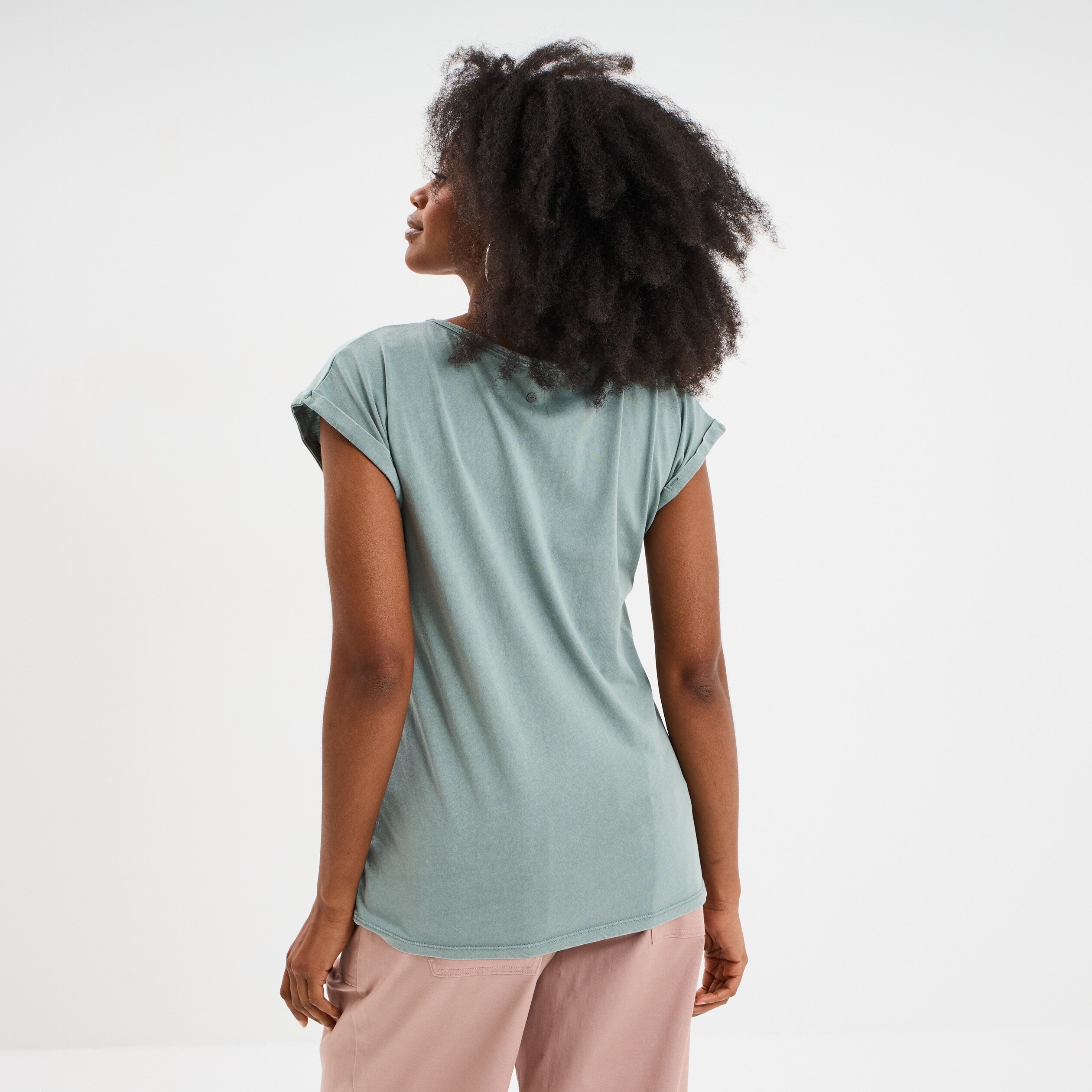 t shirt coton col en v manches courtes bleu canard femme T-shirt coton col en V manches courtes bleu canard femme