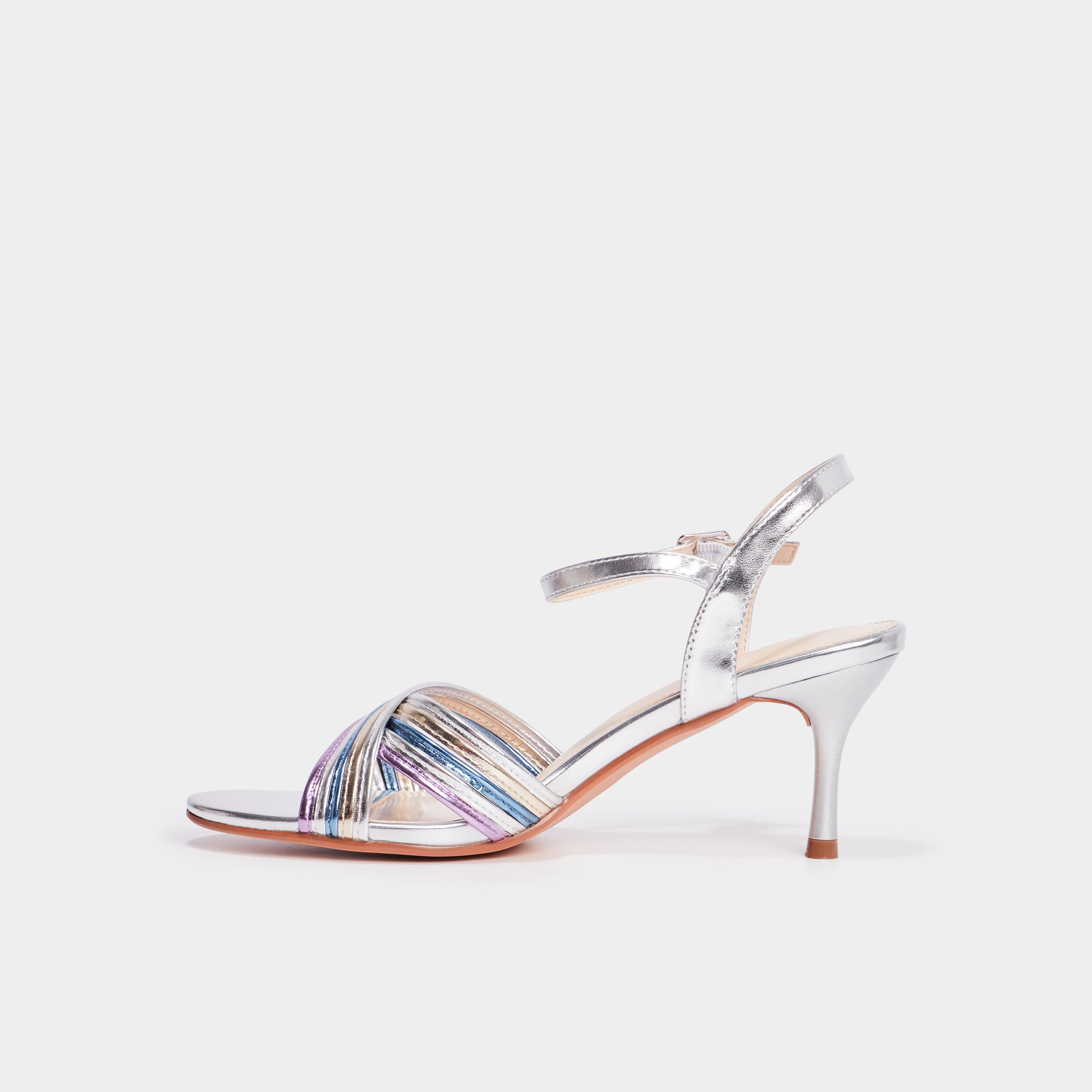 Sandales &agrave; talons m&eacute;tallis&eacute;es Mosquitos gris argent femme