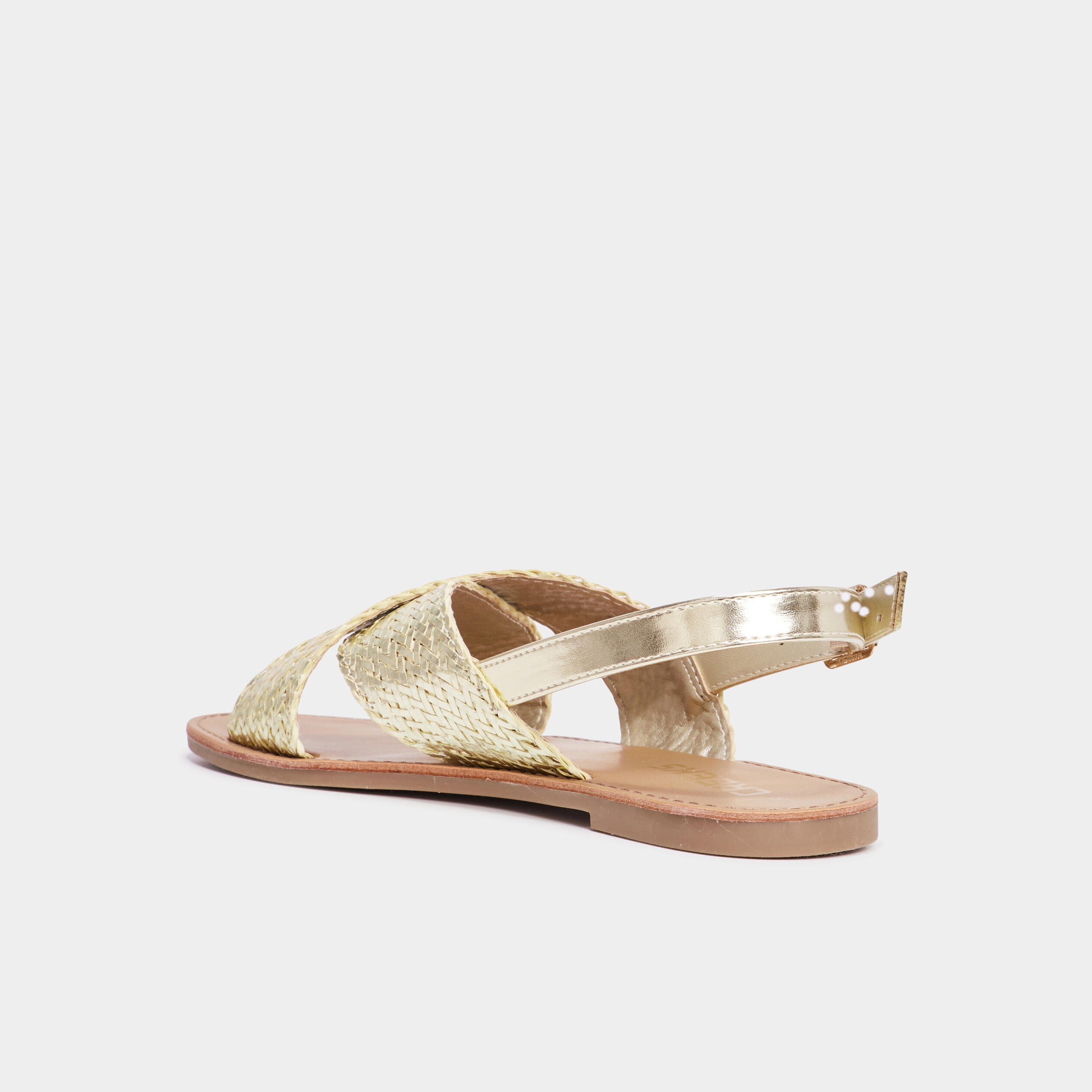 sandales plates brides tressees croisees jaune or femme Sandales plates brides tressées croisées jaune or femme