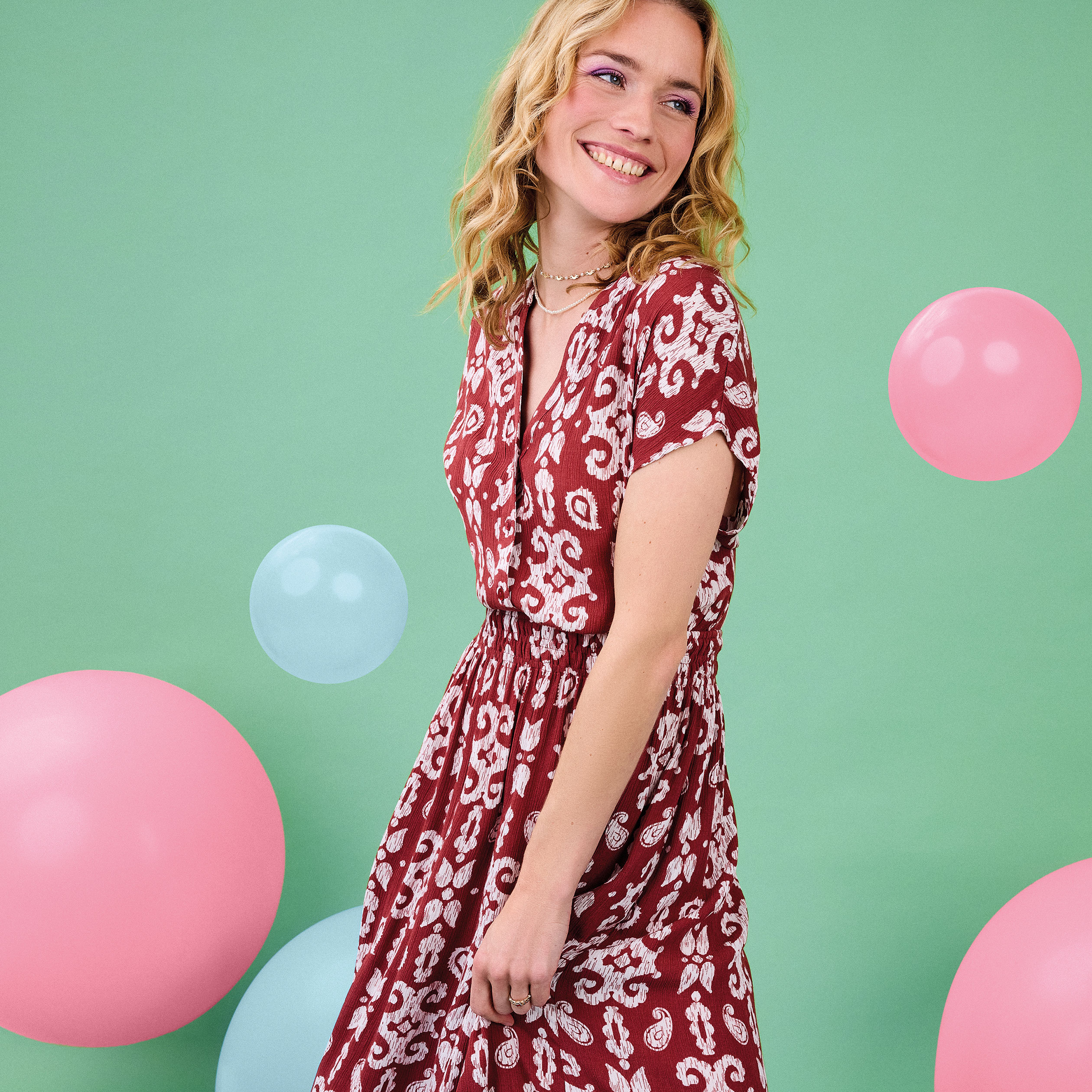 robe midi crepon col tunisien terracotta femme Robe midi crépon col tunisien terracotta femme