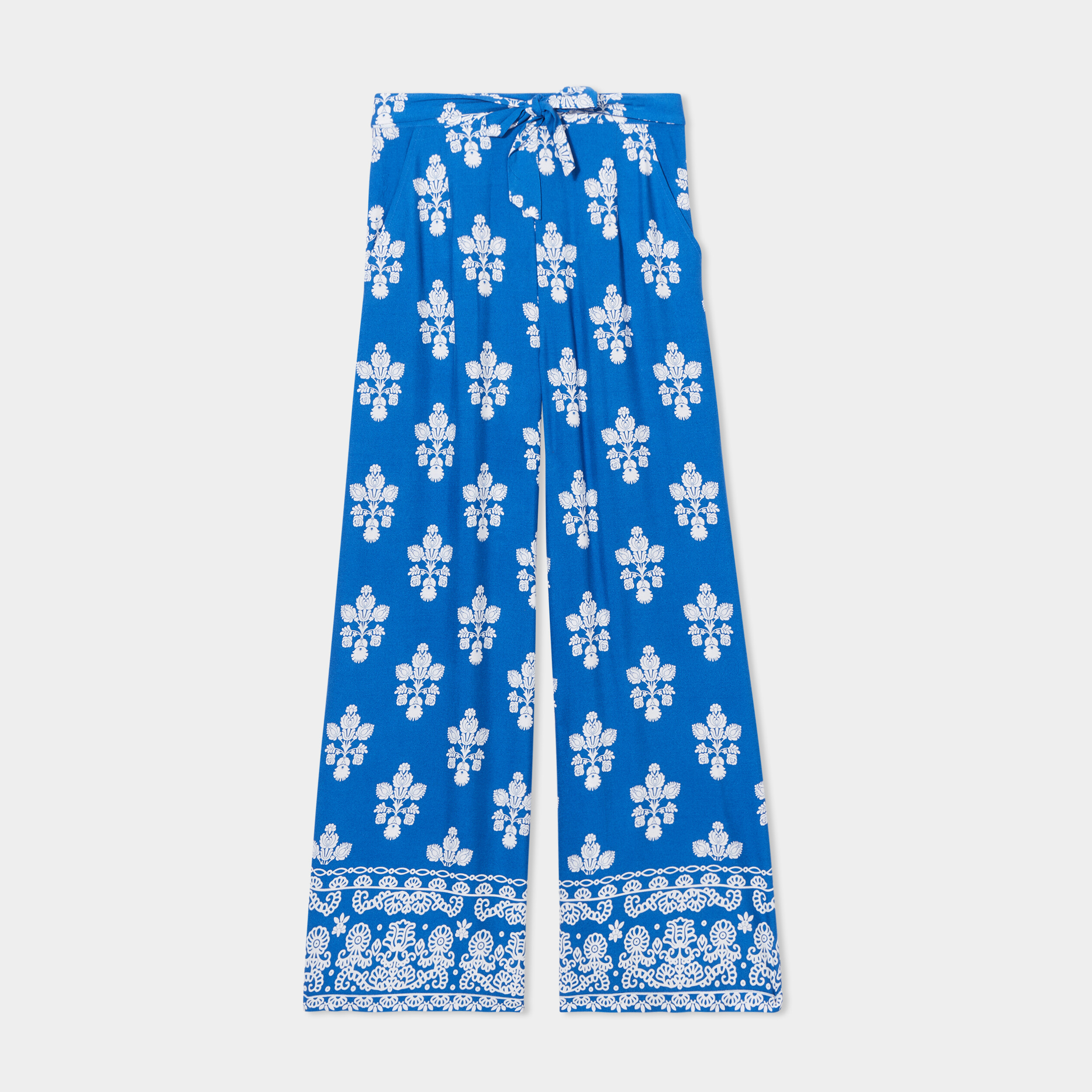 pantalon large fluide noeud taille bleu electrique femme Pantalon large fluide noeud taille bleu electrique femme
