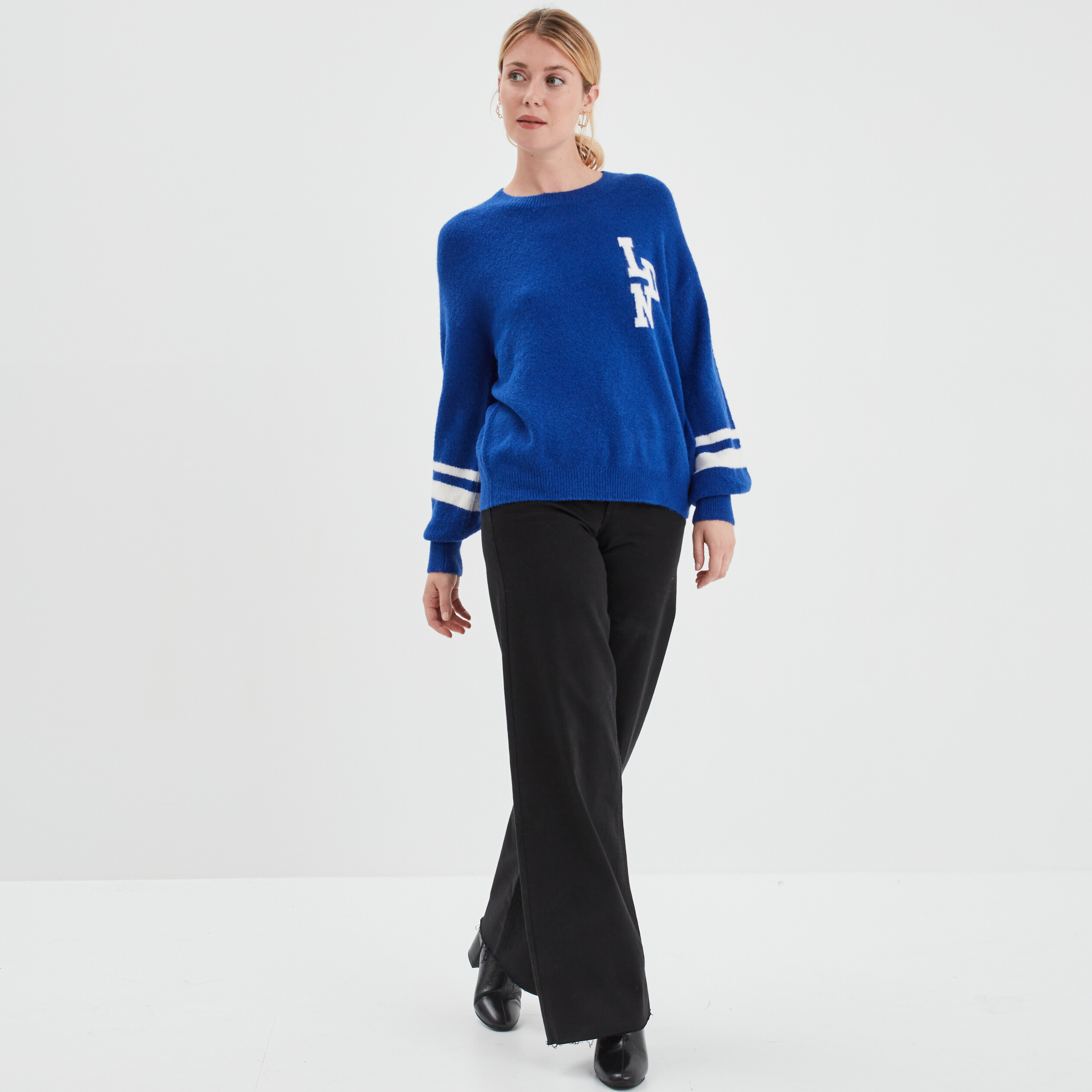 Pull col rond manches longues Creeks bleu foncé femme