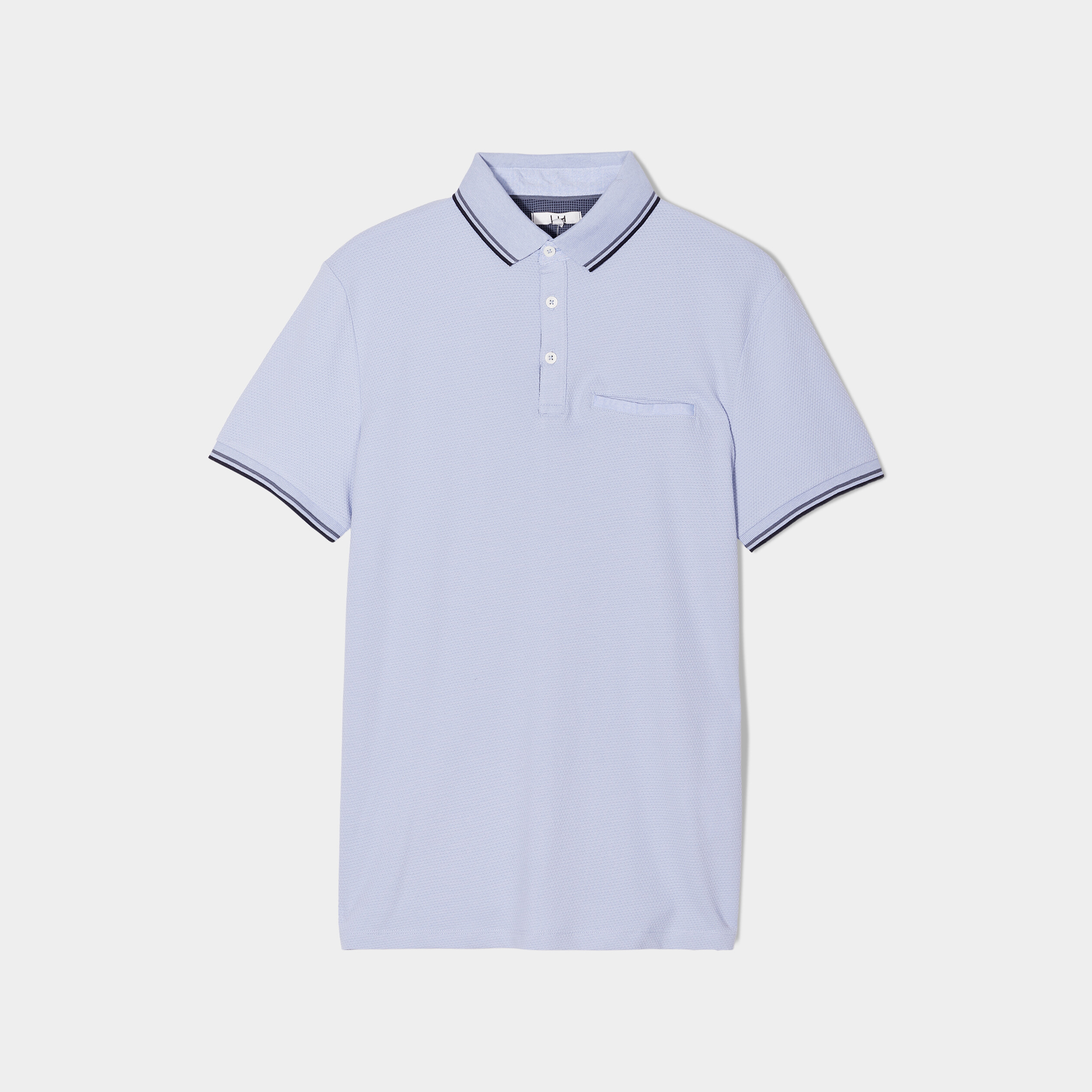 Polo manches courtes 1 poche coton bleu ciel homme