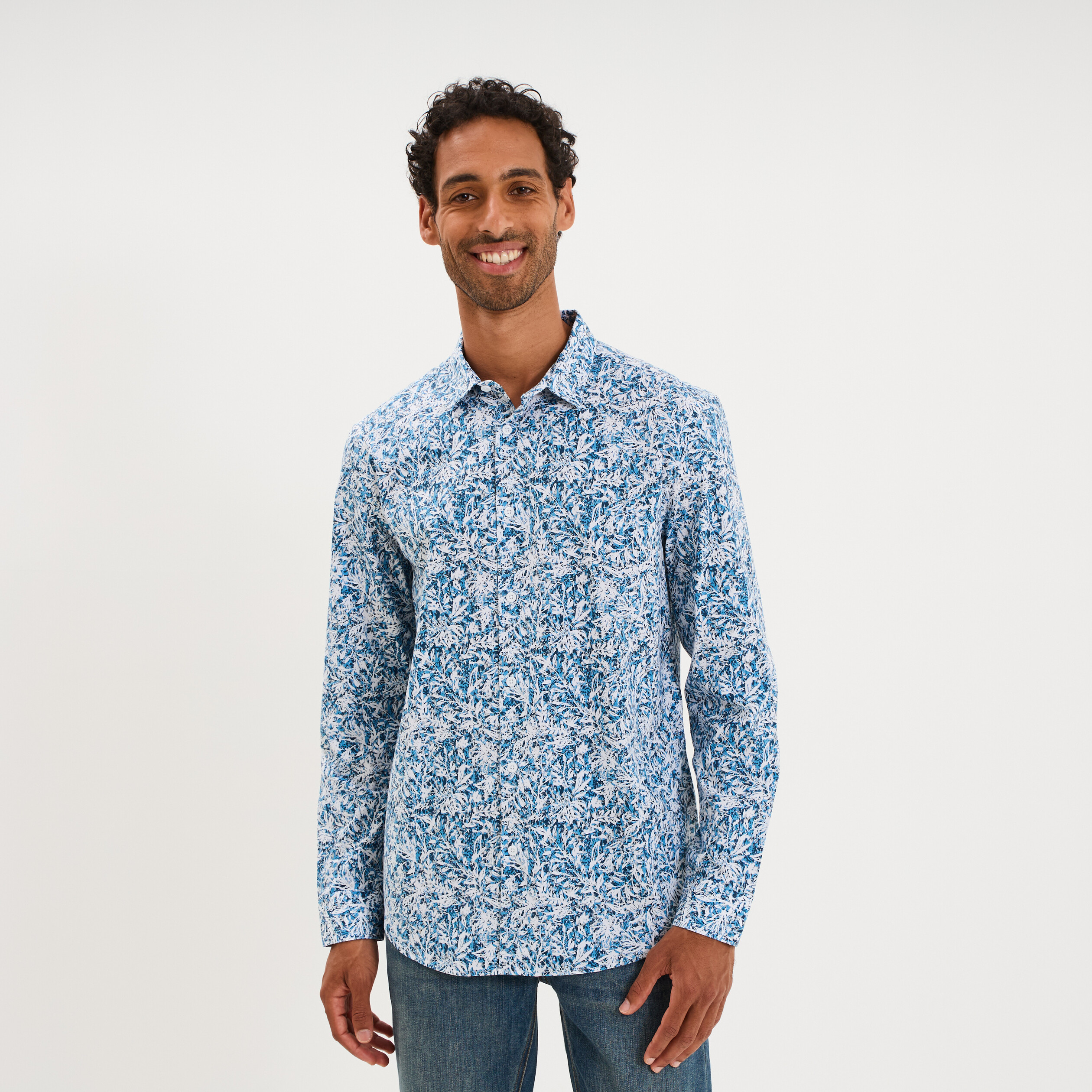 Chemise ajust&eacute;e manches longues bleu homme